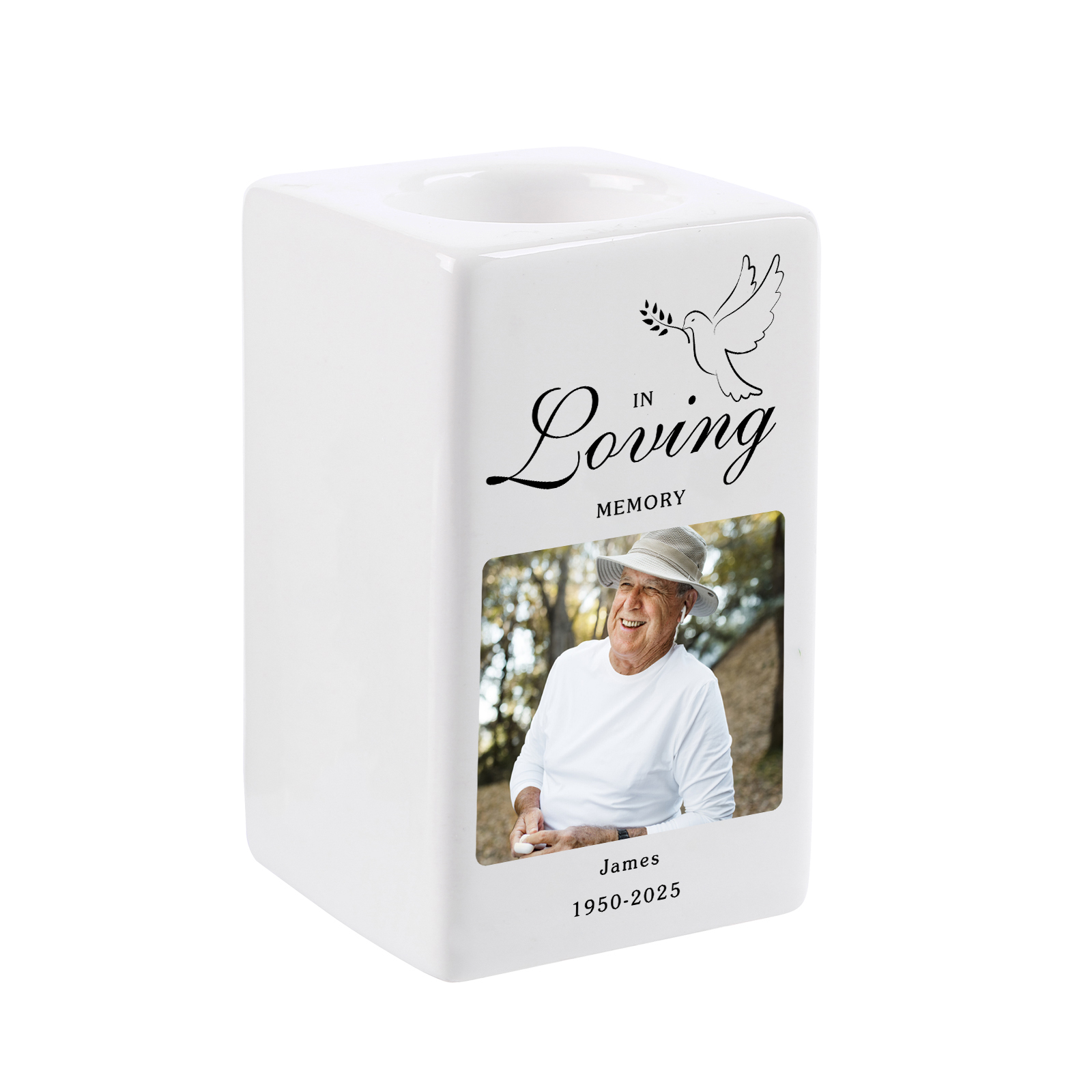 Personalised Photo Memorial Candle Holder - Custom Name & Dates Memorial Gift | Lorajewel