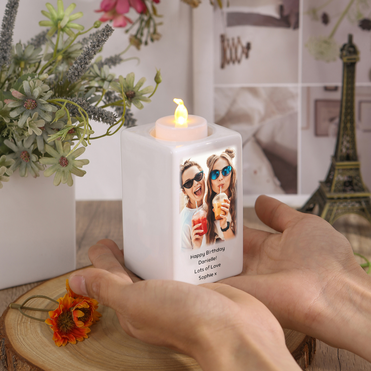Personalised Photo Candle Holder- Custom Name & Text Gift | Lorajewel
