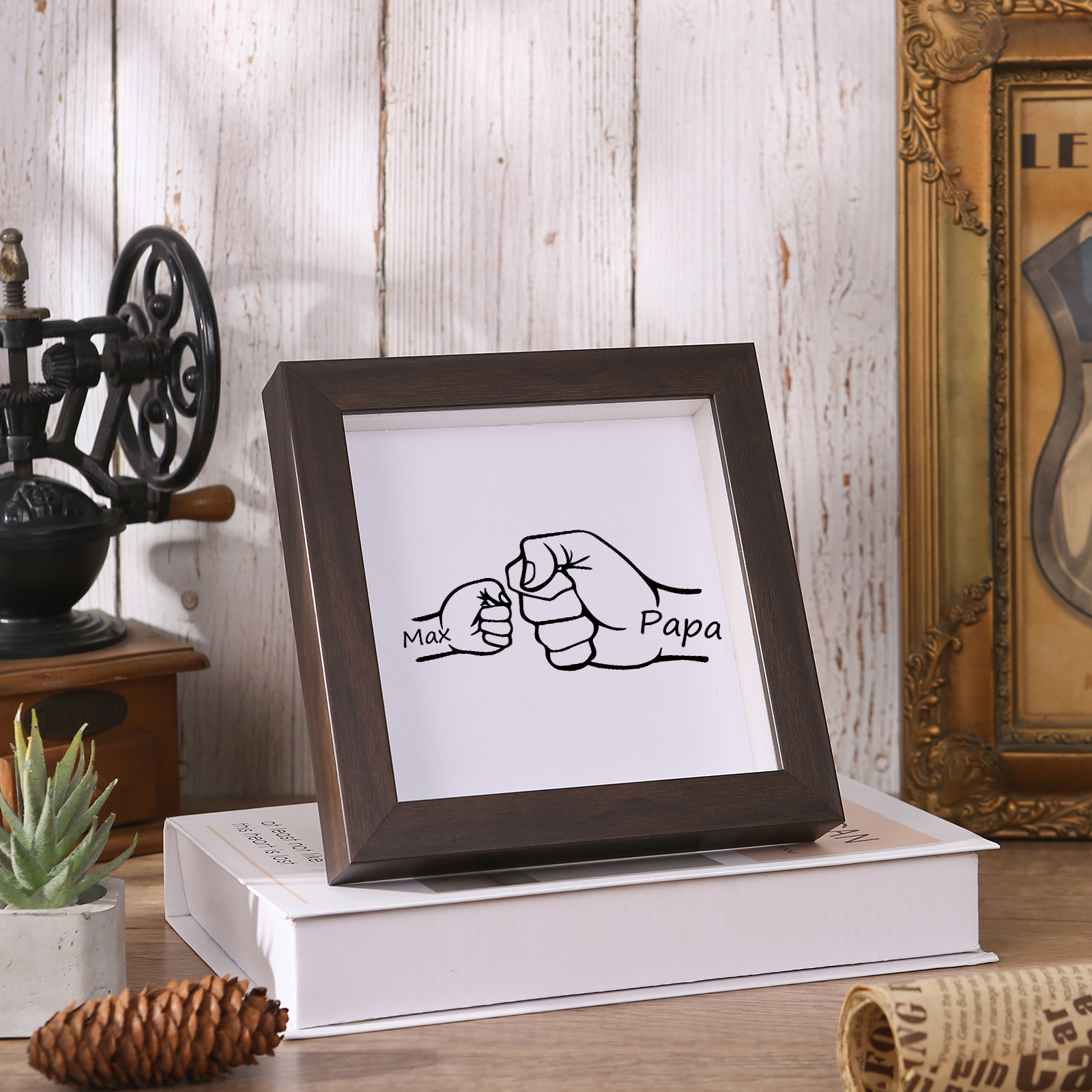 1 Name & 1 Text-Personalized Fist Bump Frame Wooden Ornament Custom Plaque Home Decoration for Father | Lorajewel