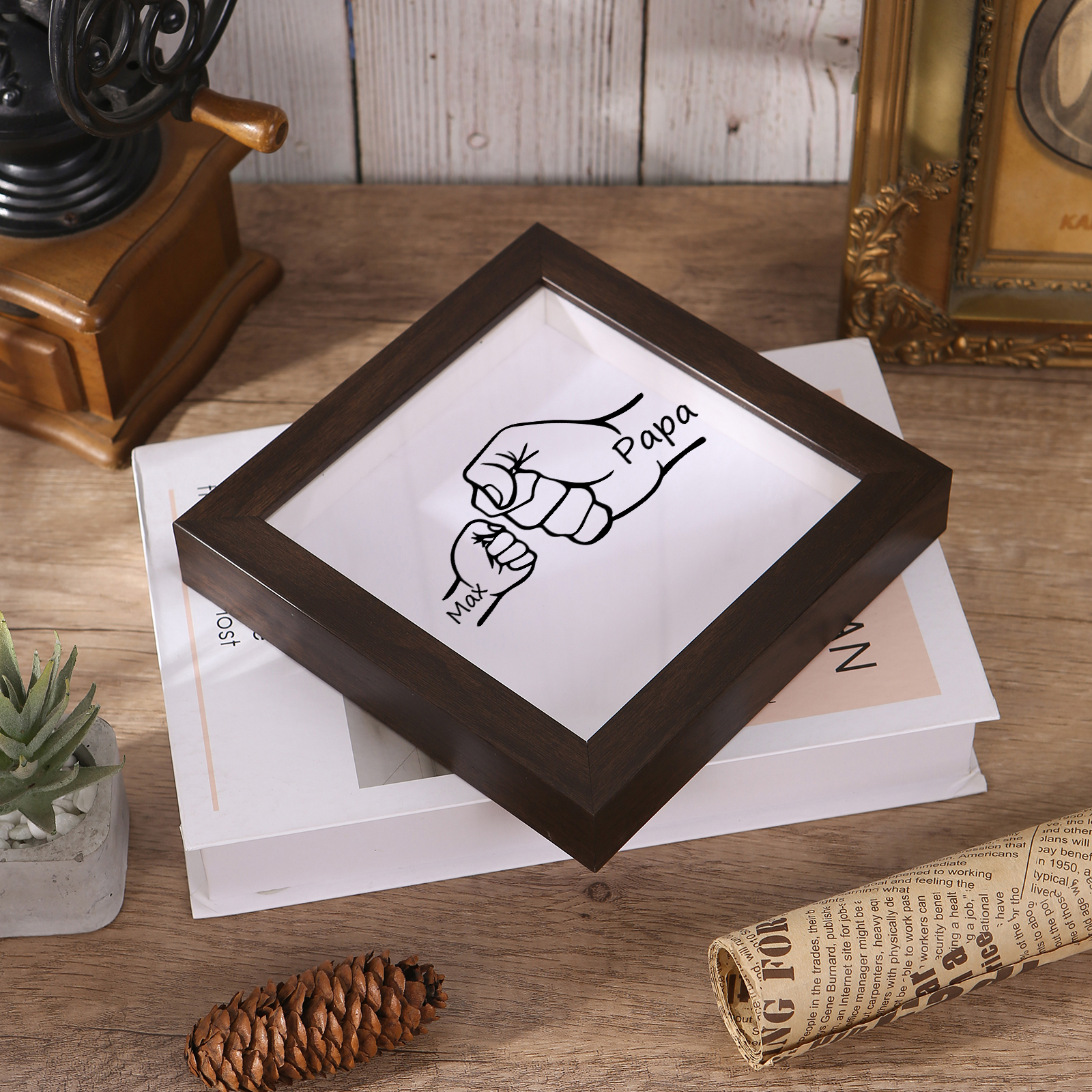 1 Name & 1 Text-Personalized Fist Bump Frame Wooden Ornament Custom Plaque Home Decoration for Father | Lorajewel