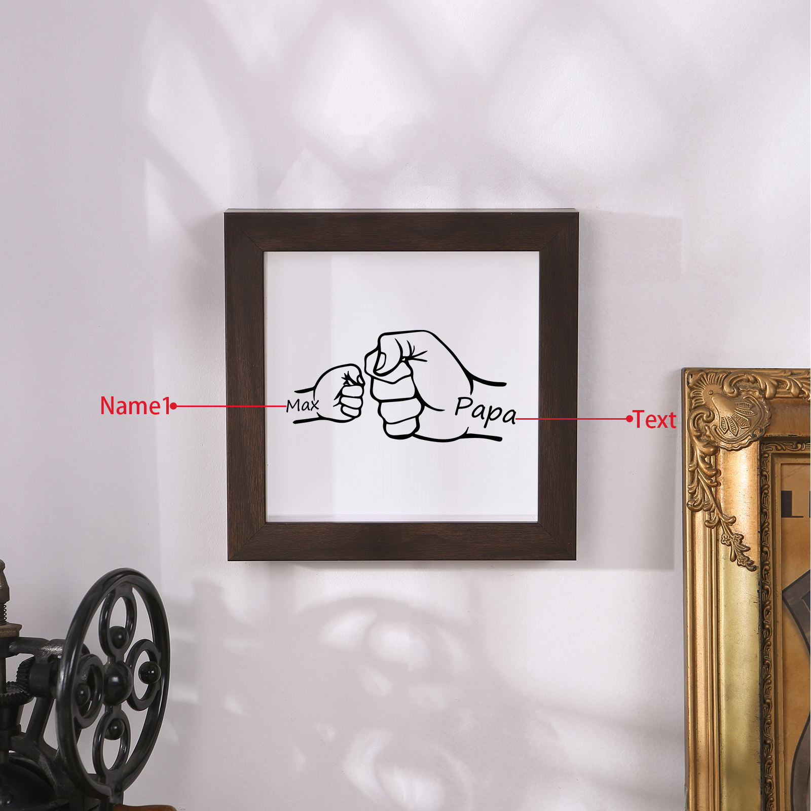1 Name & 1 Text-Personalized Fist Bump Frame Wooden Ornament Custom Plaque Home Decoration for Father | Lorajewel
