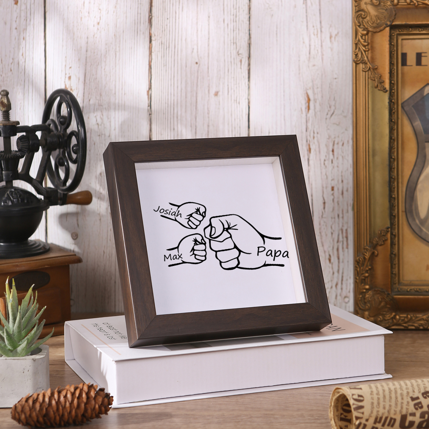 2 Names & 1 Text-Personalized Fist Bump Frame Wooden Ornament Custom Plaque Home Decoration for Father | Lorajewel