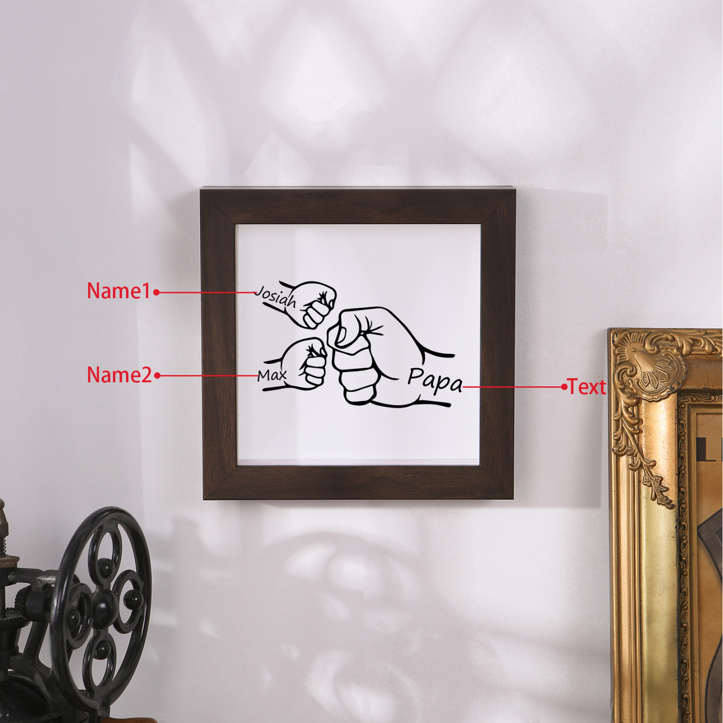 2 Names & 1 Text-Personalized Fist Bump Frame Wooden Ornament Custom Plaque Home Decoration for Father | Lorajewel