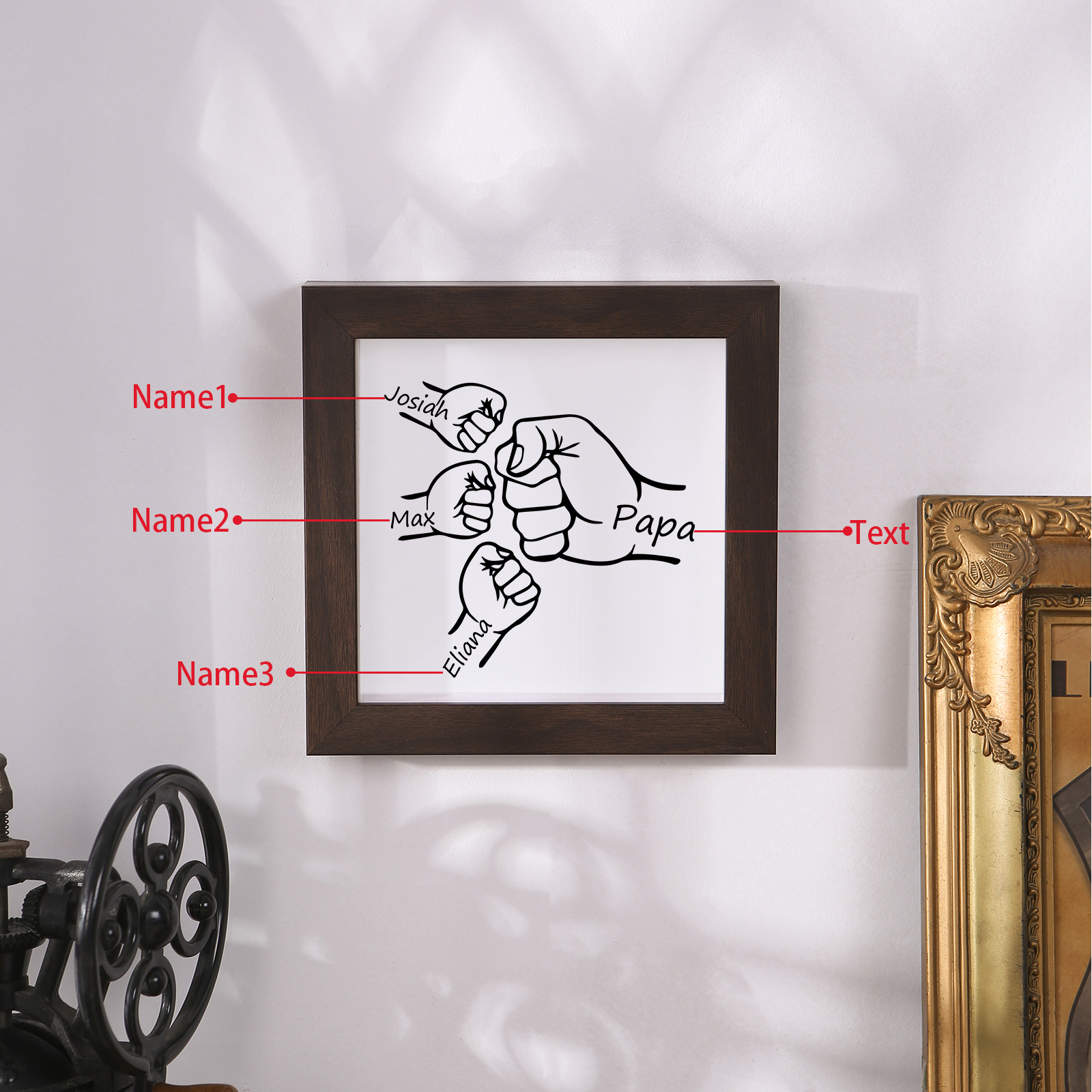 3 Names & 1 Text-Personalized Fist Bump Frame Wooden Ornament Custom Plaque Home Decoration for Father | Lorajewel