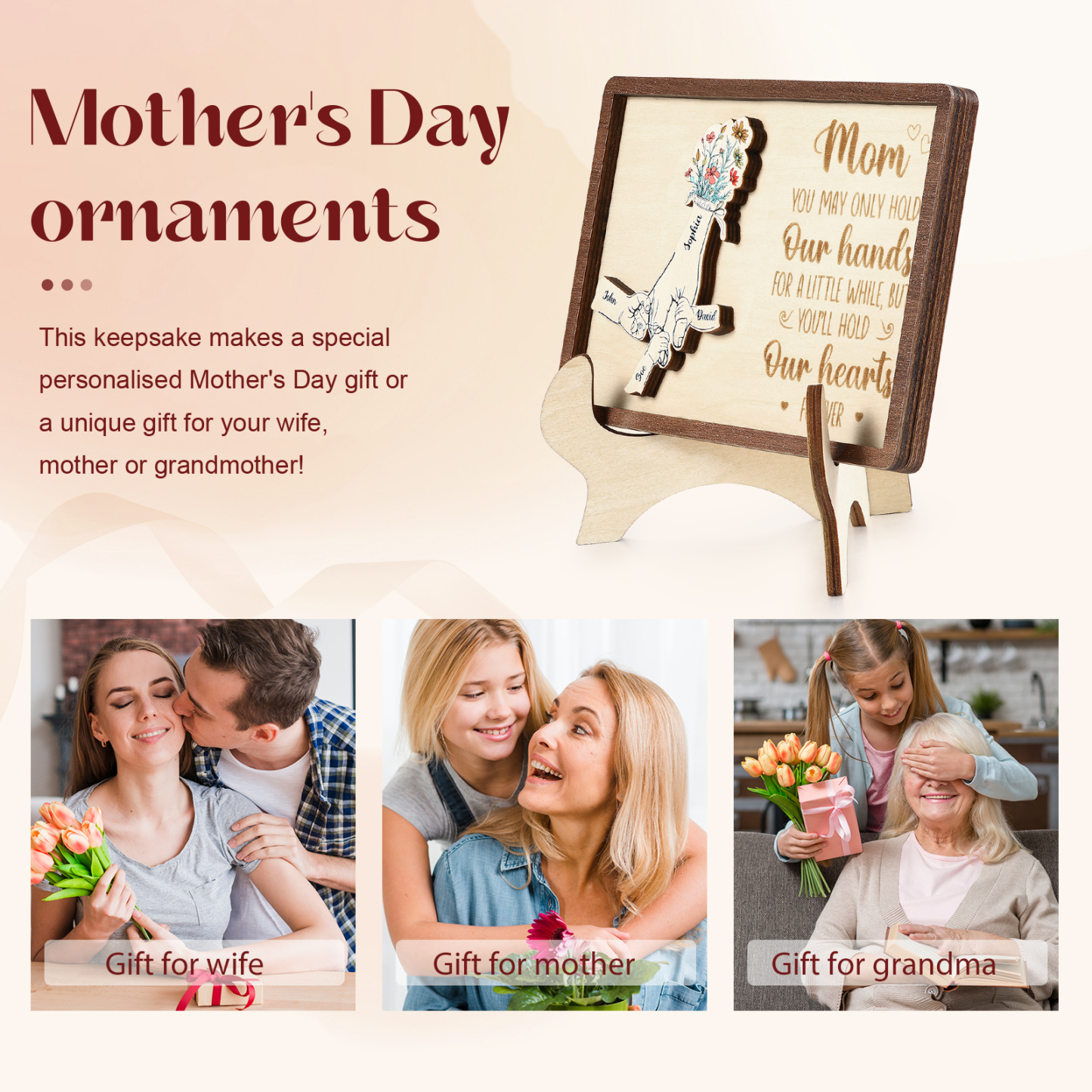 4 Names - Personalized Mother's Day Ornament Gifts for Mother