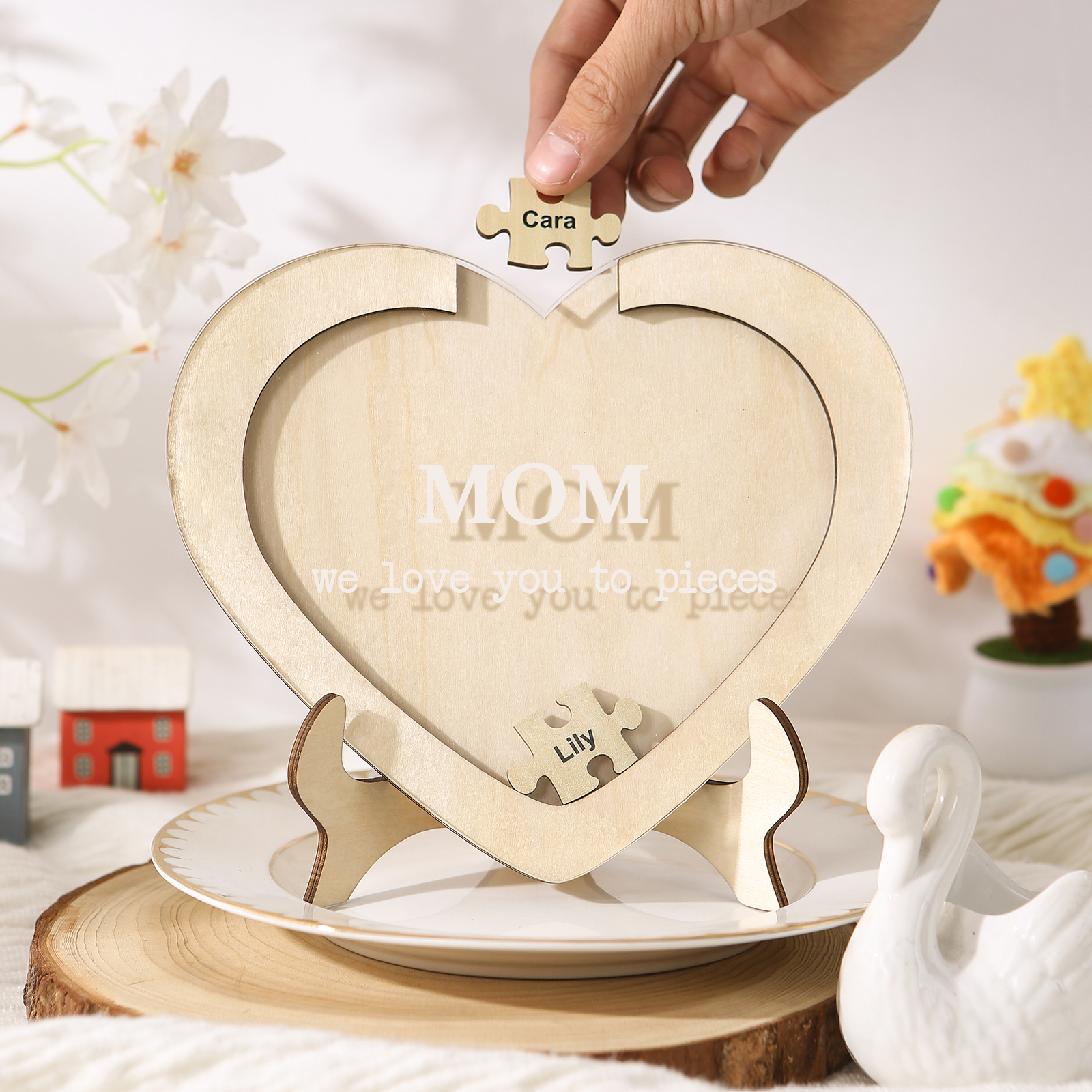 2 Names & 2 Texts Personalized Wooden Acrylic Ornament for Mum | Lorajewel