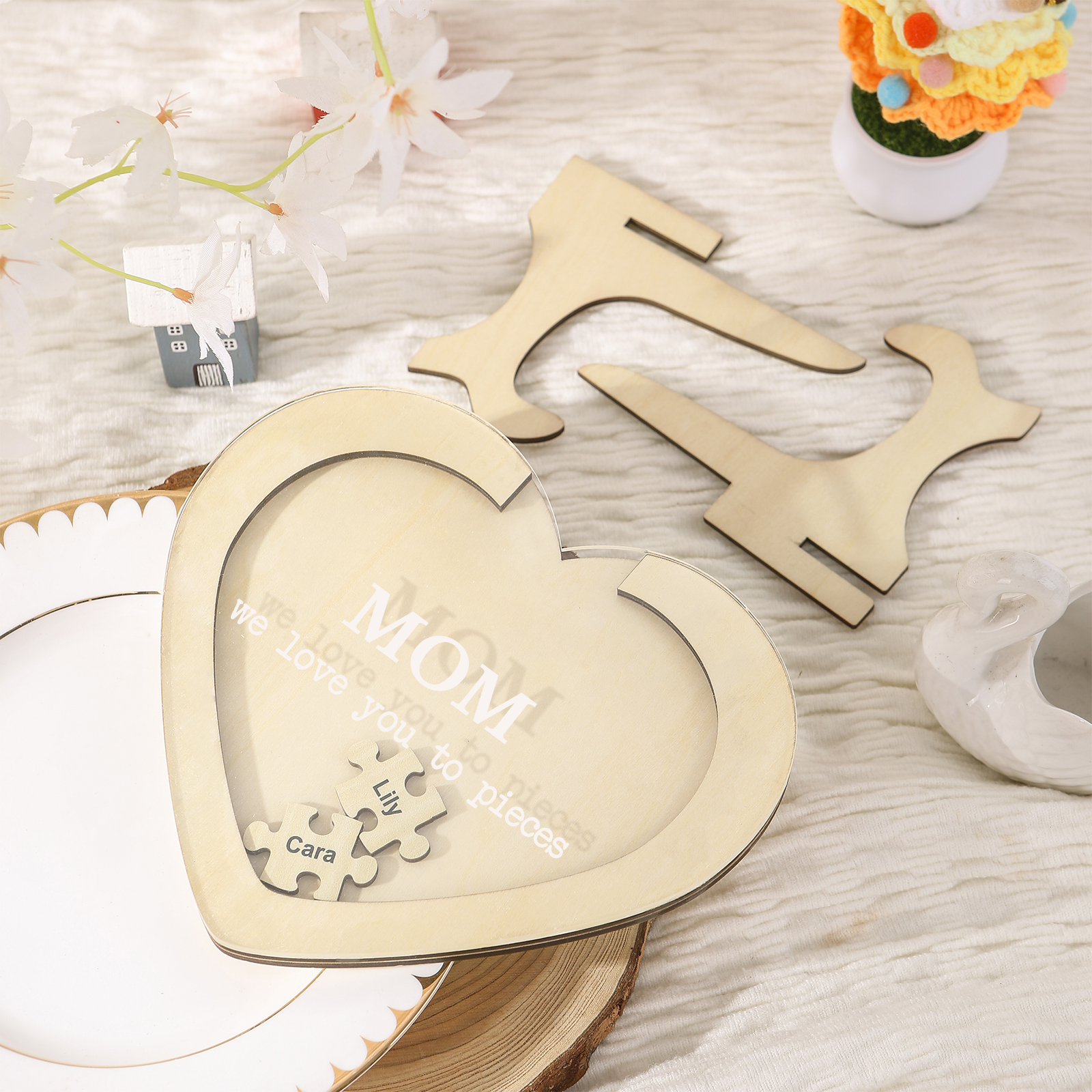 2 Names & 2 Texts Personalized Wooden Acrylic Ornament for Mum | Lorajewel