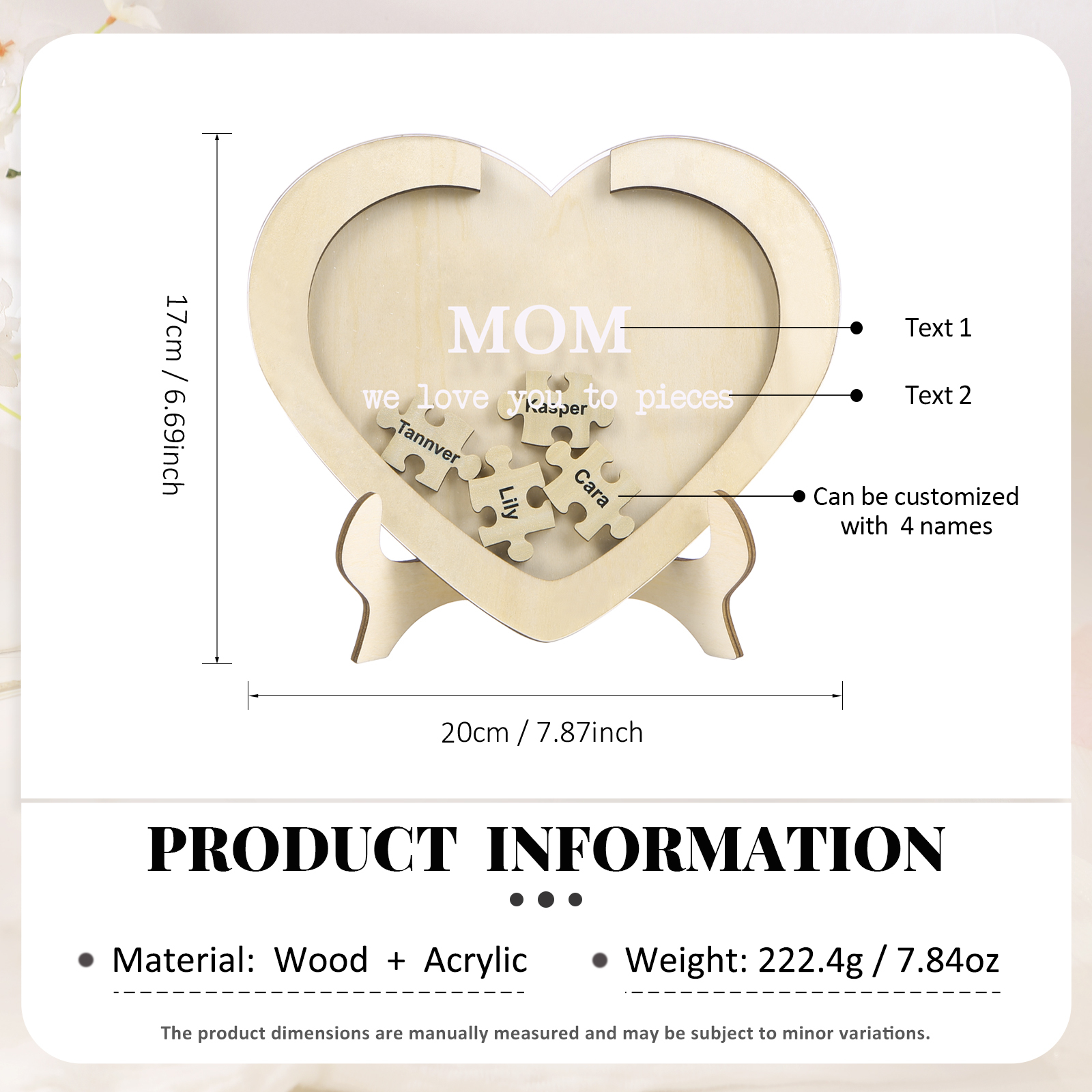 4 Names & 2 Texts Personalized Wooden Acrylic Ornament for Mum | Lorajewel