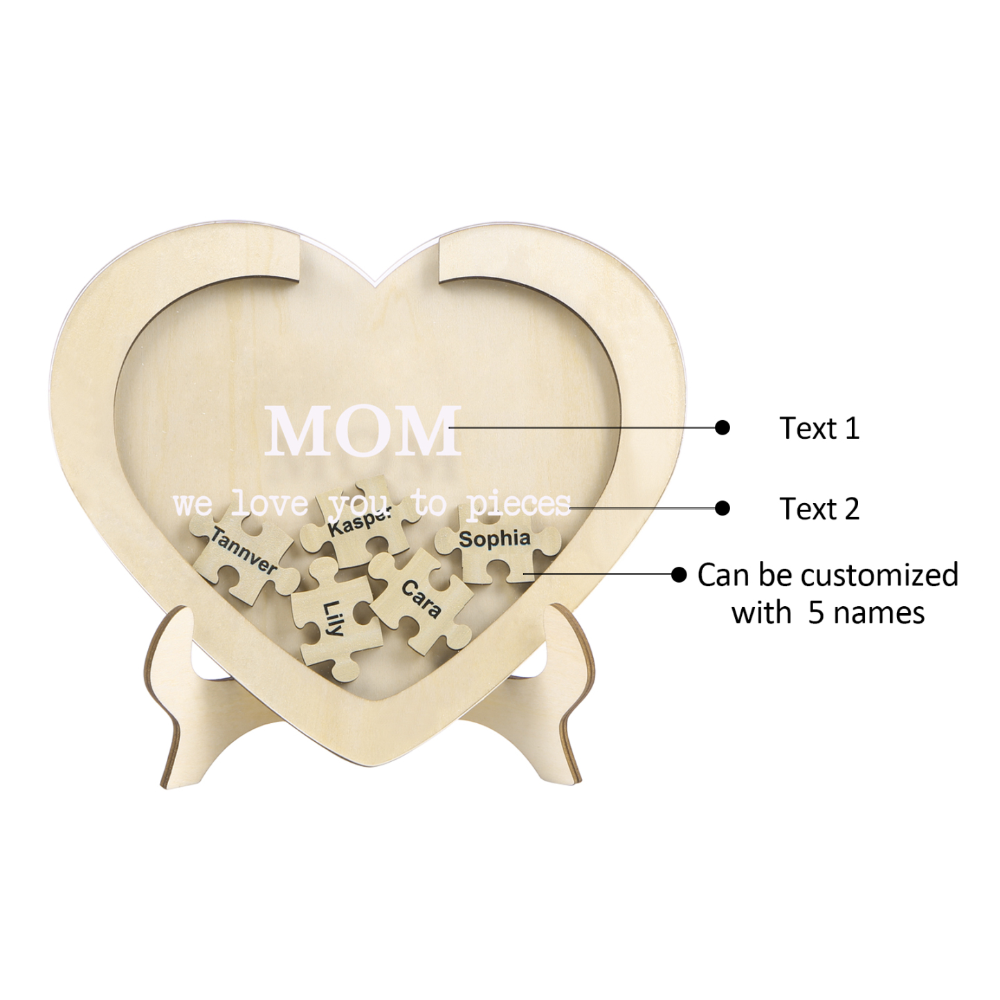 5 Names & 2 Texts Personalized Wooden Acrylic Ornament for Mum | Lorajewel