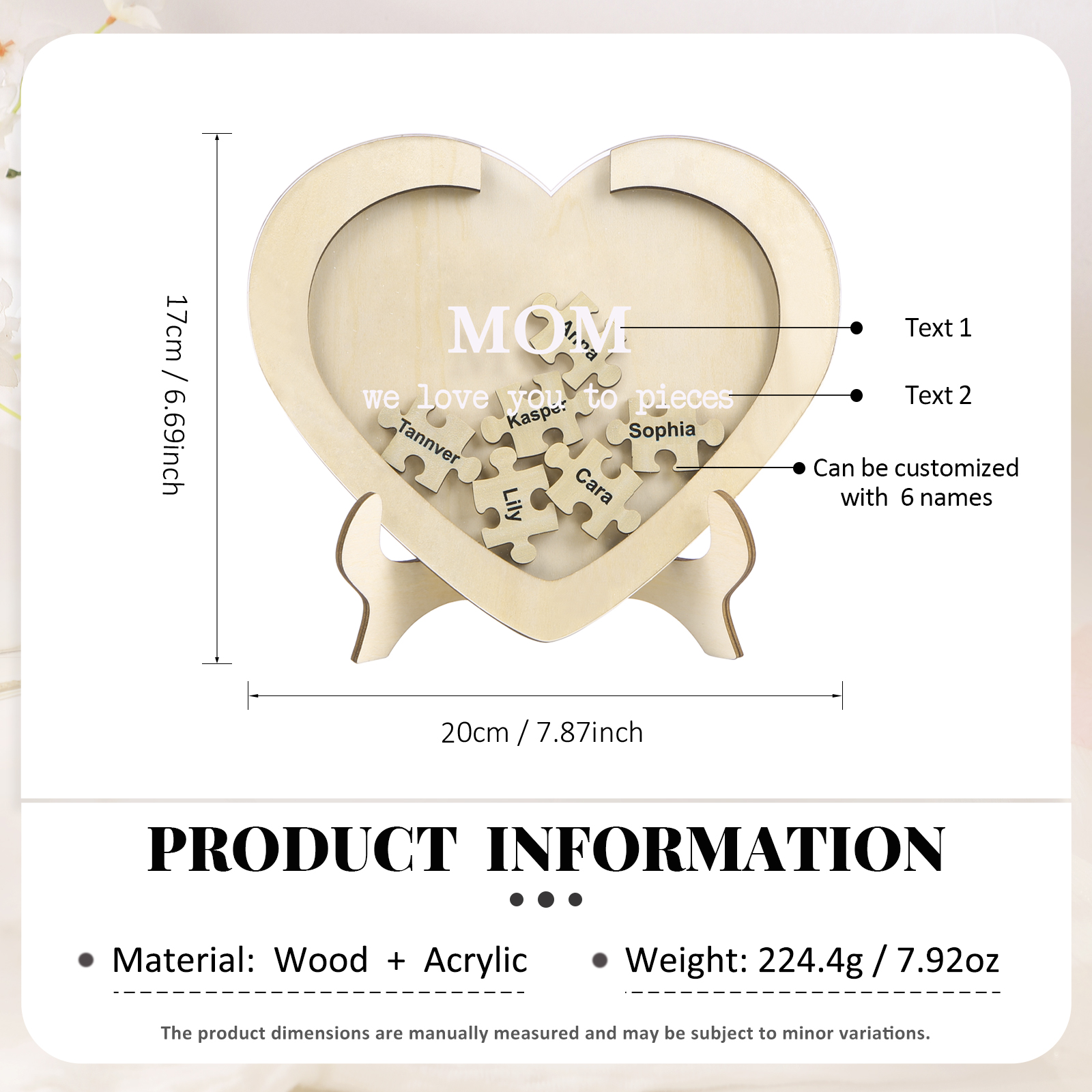 6 Names & 2 Texts Personalized Wooden Acrylic Ornament for Mum | Lorajewel