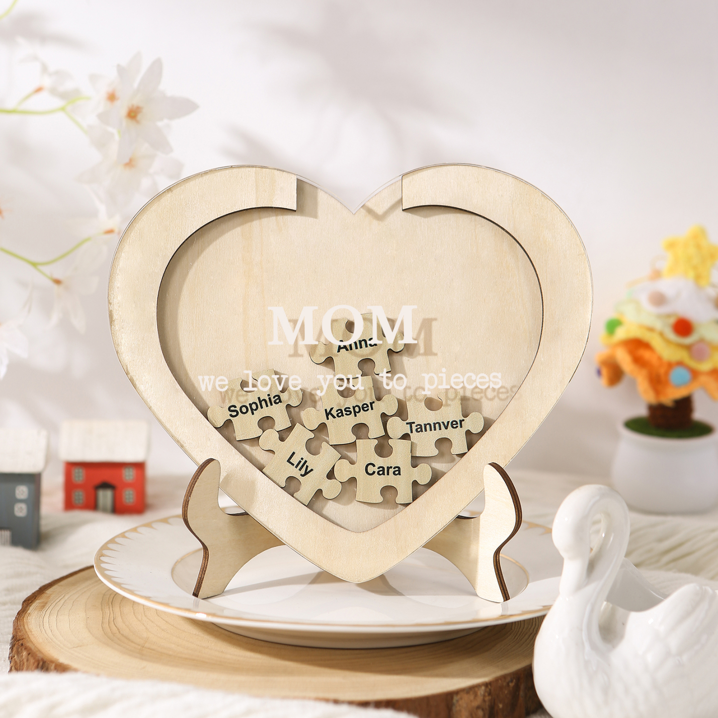 6 Names & 2 Texts Personalized Wooden Acrylic Ornament for Mum | Lorajewel