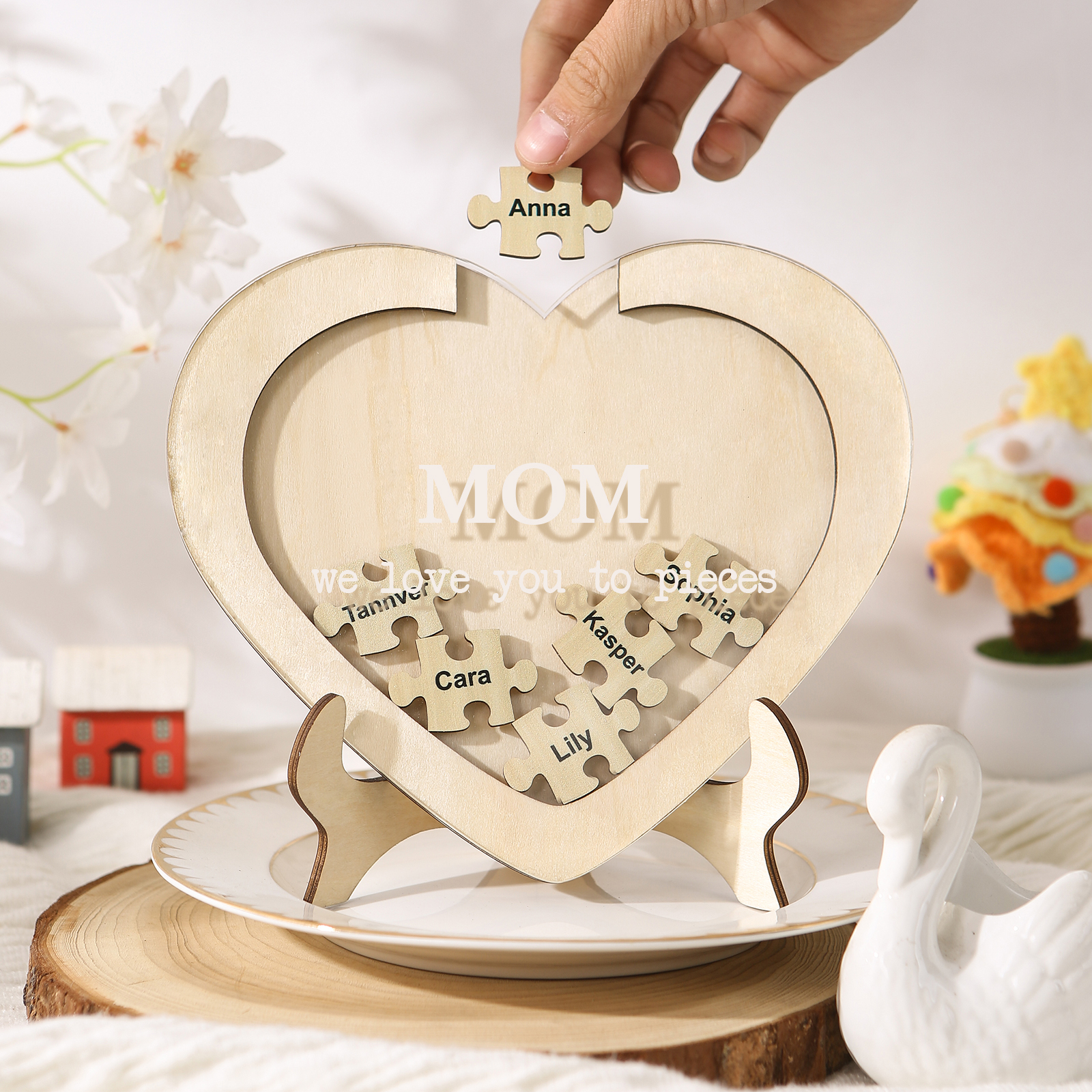 6 Names & 2 Texts Personalized Wooden Acrylic Ornament for Mum | Lorajewel