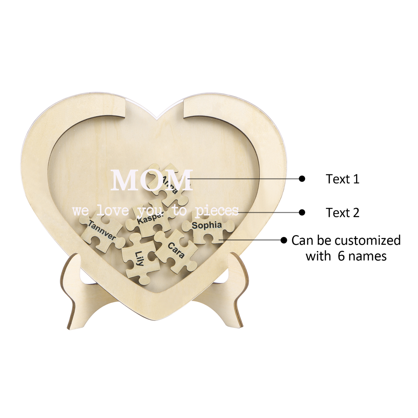 6 Names & 2 Texts Personalized Wooden Acrylic Ornament for Mum | Lorajewel