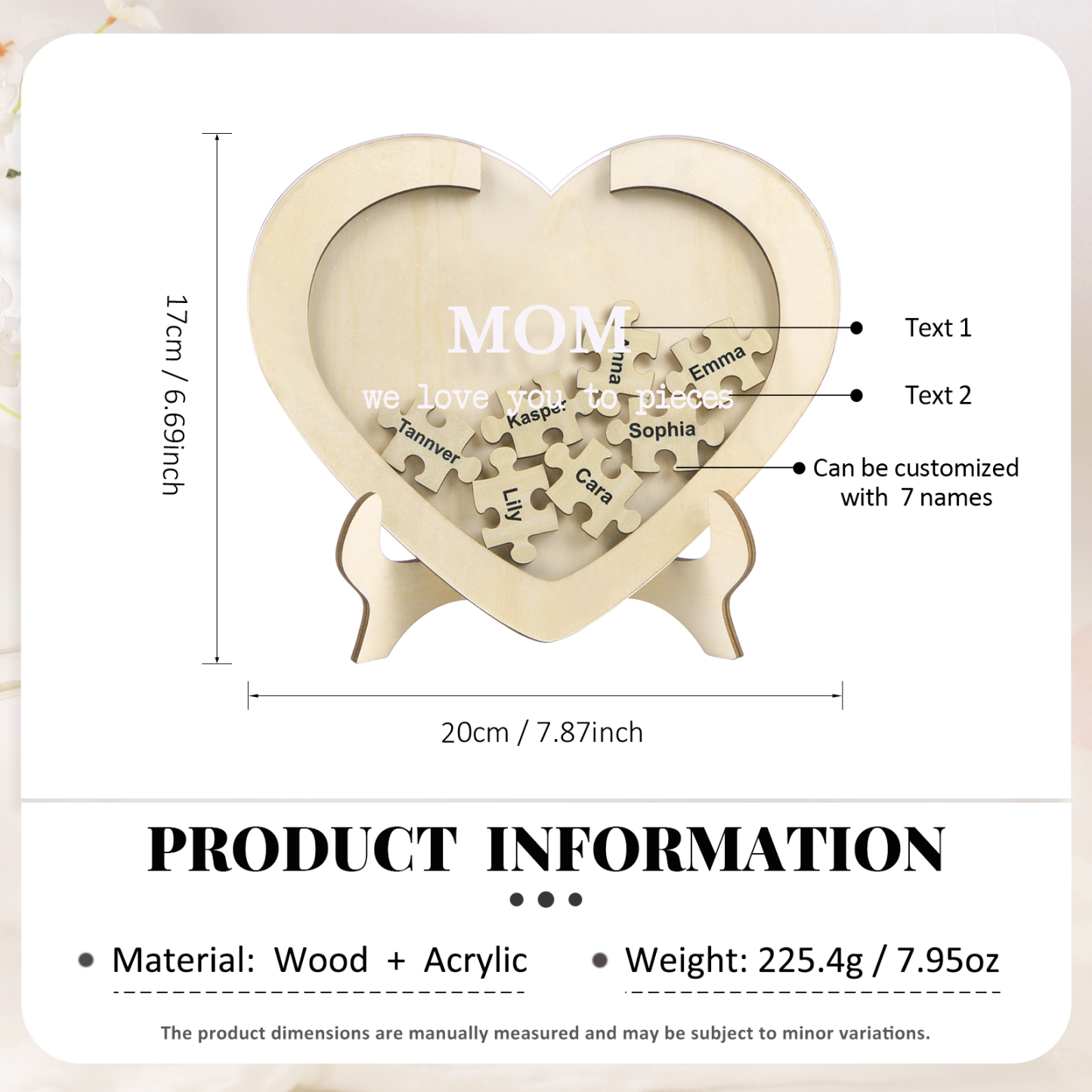 7 Names & 2 Texts Personalized Wooden Acrylic Ornament for Mum | Lorajewel