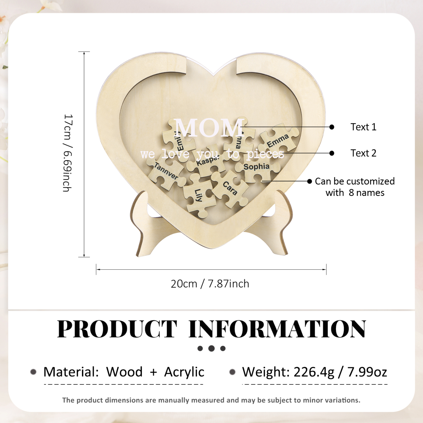 8 Names & 2 Texts Personalized Wooden Acrylic Ornament for Mum | Lorajewel