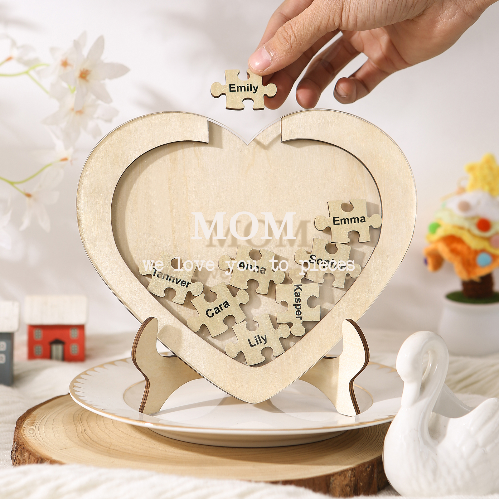 8 Names & 2 Texts Personalized Wooden Acrylic Ornament for Mum | Lorajewel