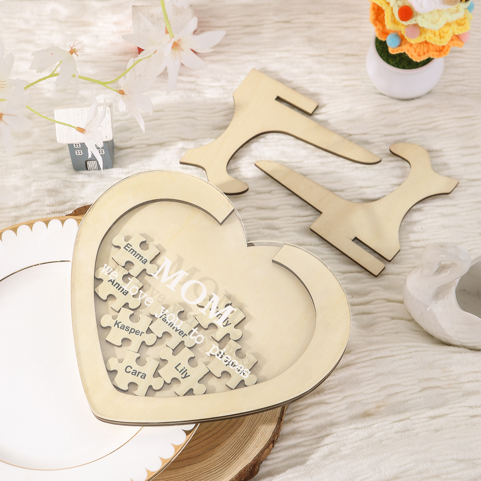 8 Names & 2 Texts Personalized Wooden Acrylic Ornament for Mum | Lorajewel