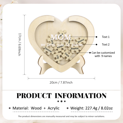 9 Names & 2 Texts Personalized Wooden Acrylic Ornament for Mum | Lorajewel