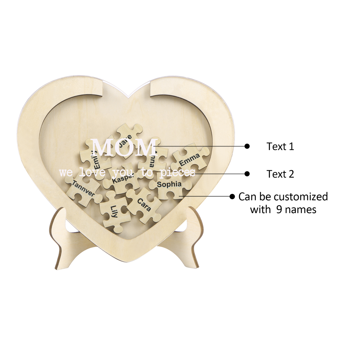 9 Names & 2 Texts Personalized Wooden Acrylic Ornament for Mum | Lorajewel