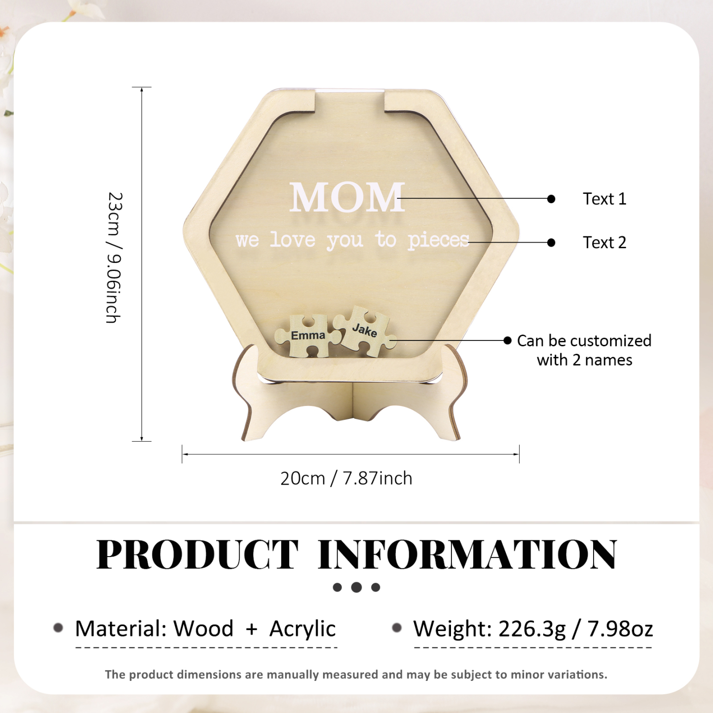 2 Names & 2 Texts Personalized Wooden Acrylic Ornament for Mum | Lorajewel