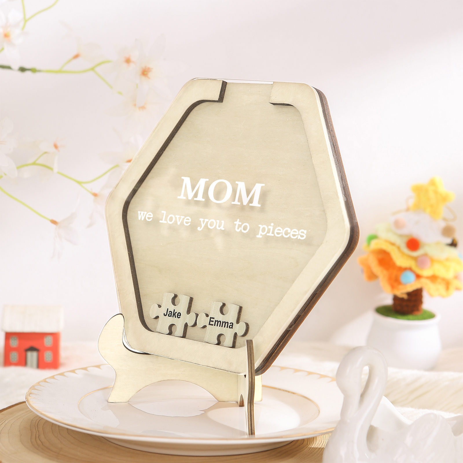 2 Names & 2 Texts Personalized Wooden Acrylic Ornament for Mum | Lorajewel