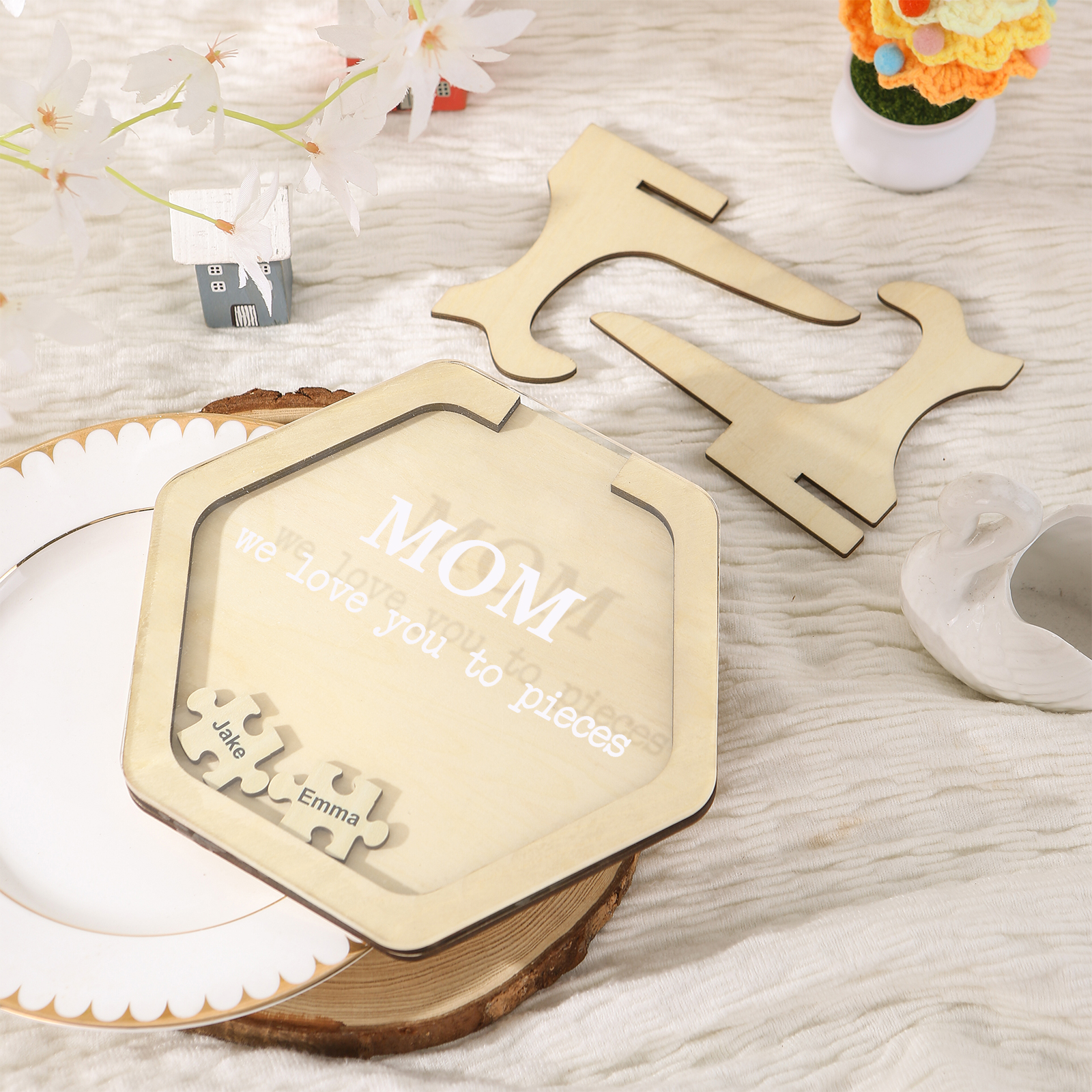 2 Names & 2 Texts Personalized Wooden Acrylic Ornament for Mum | Lorajewel