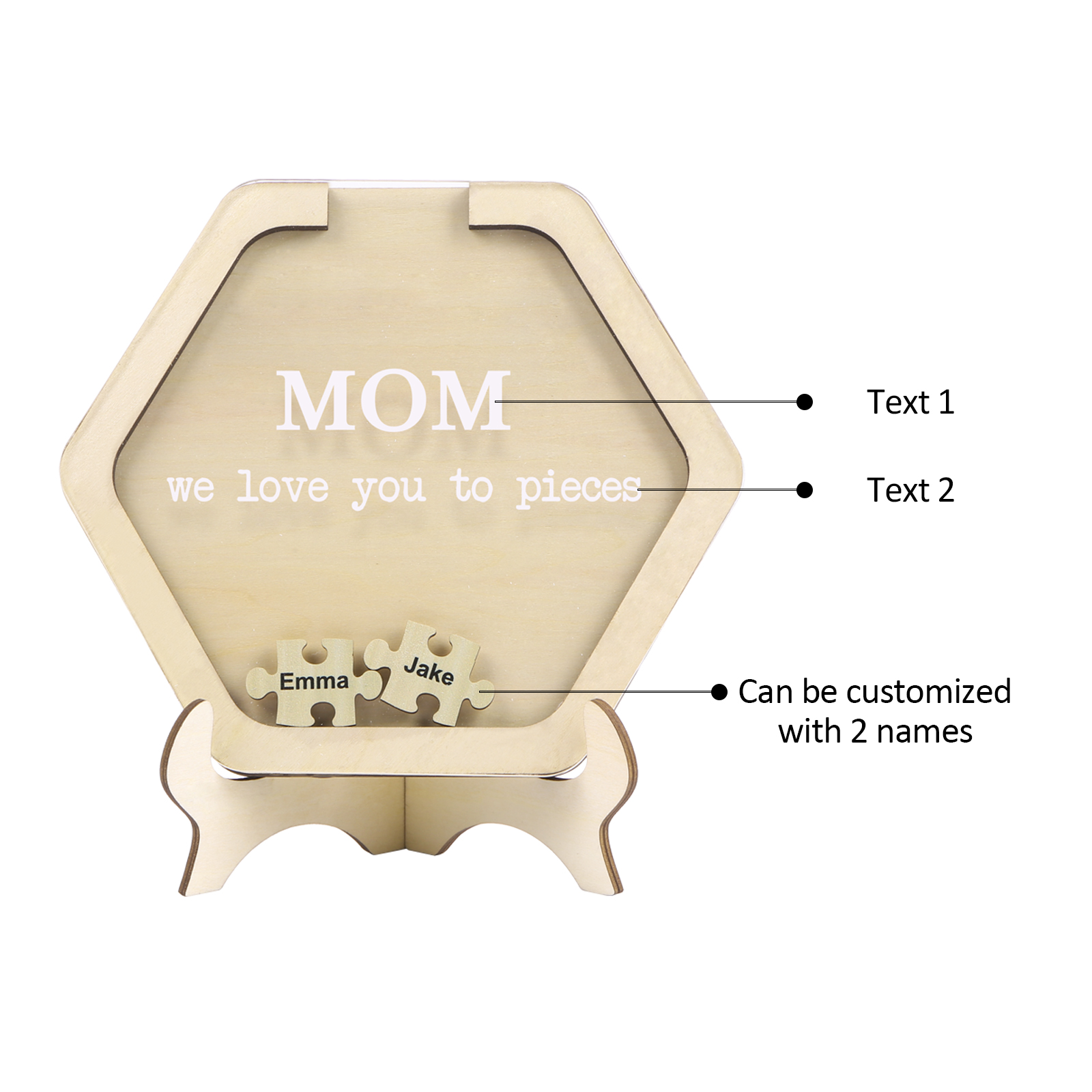 2 Names & 2 Texts Personalized Wooden Acrylic Ornament for Mum | Lorajewel