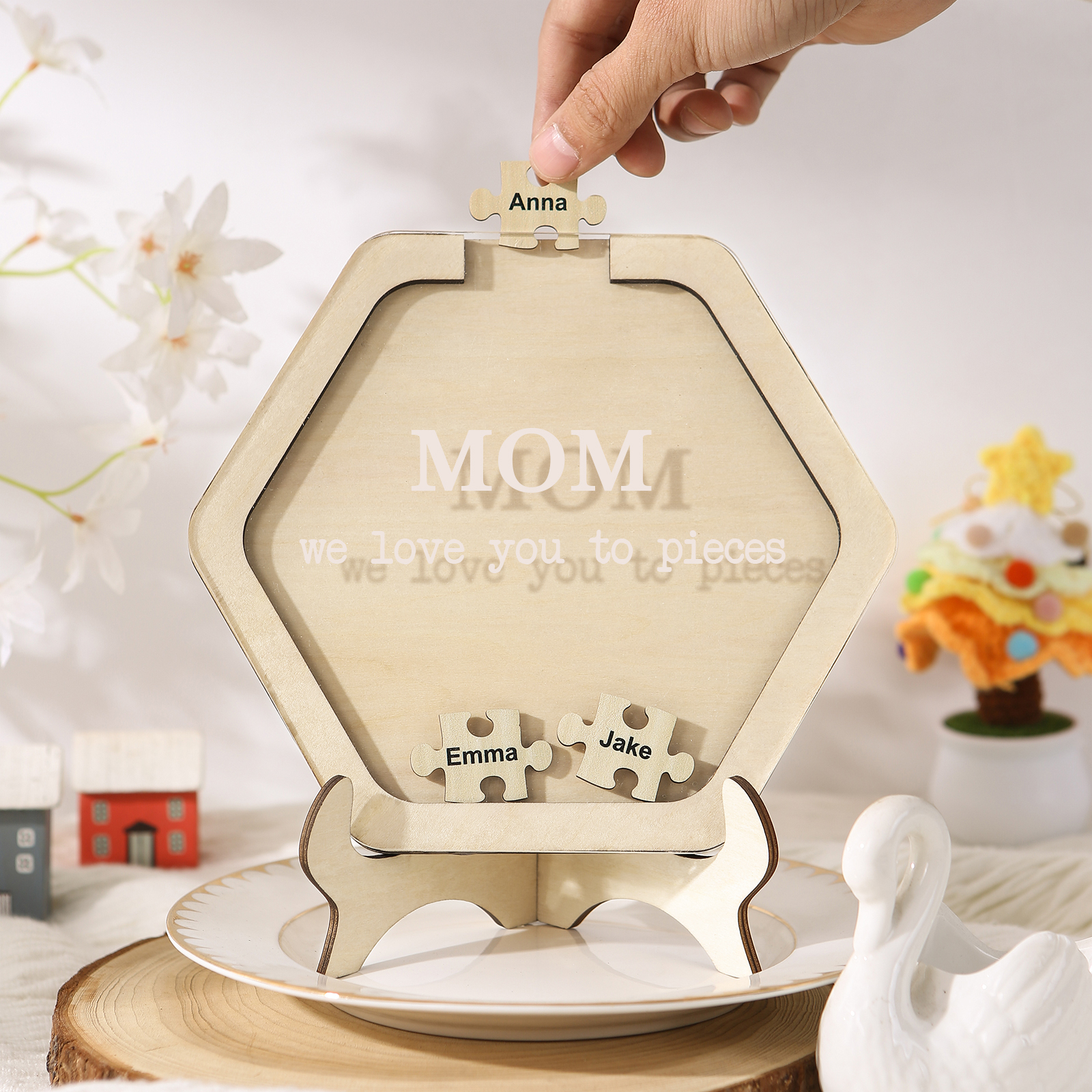 3 Names & 2 Texts Personalized Wooden Acrylic Ornament for Mum | Lorajewel