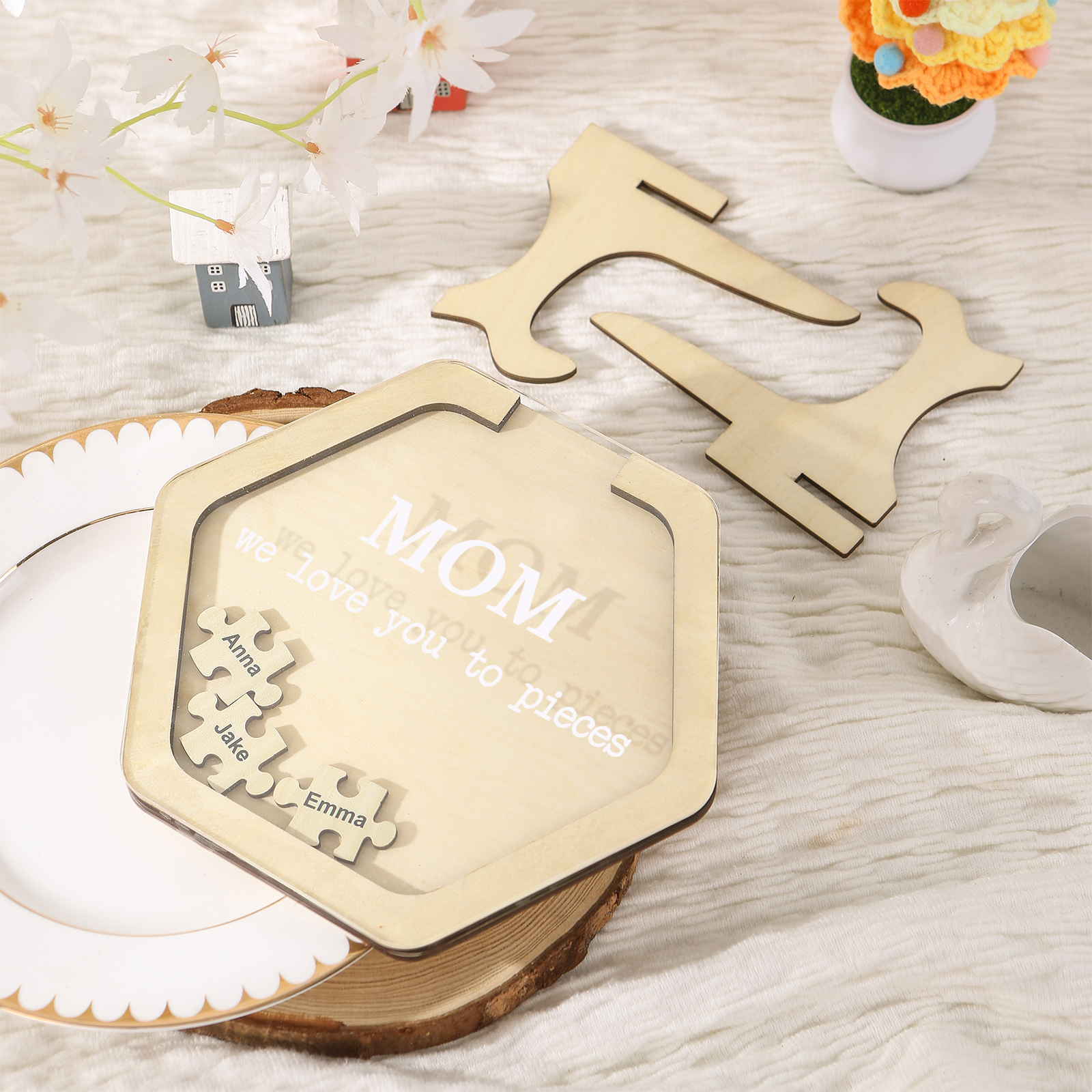 3 Names & 2 Texts Personalized Wooden Acrylic Ornament for Mum | Lorajewel