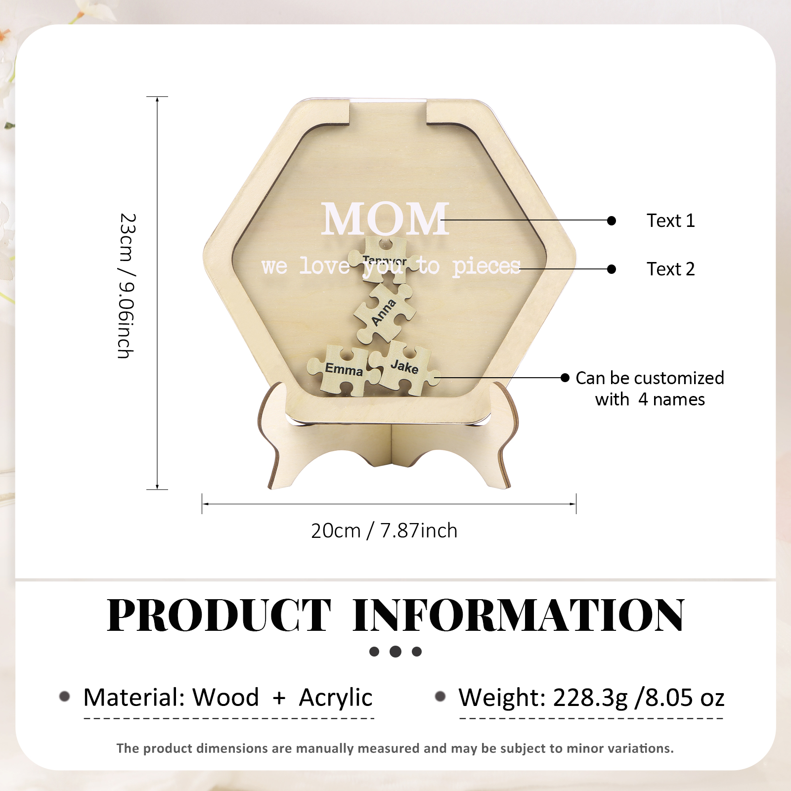 4 Names & 2 Texts Personalized Wooden Acrylic Ornament for Mum | Lorajewel