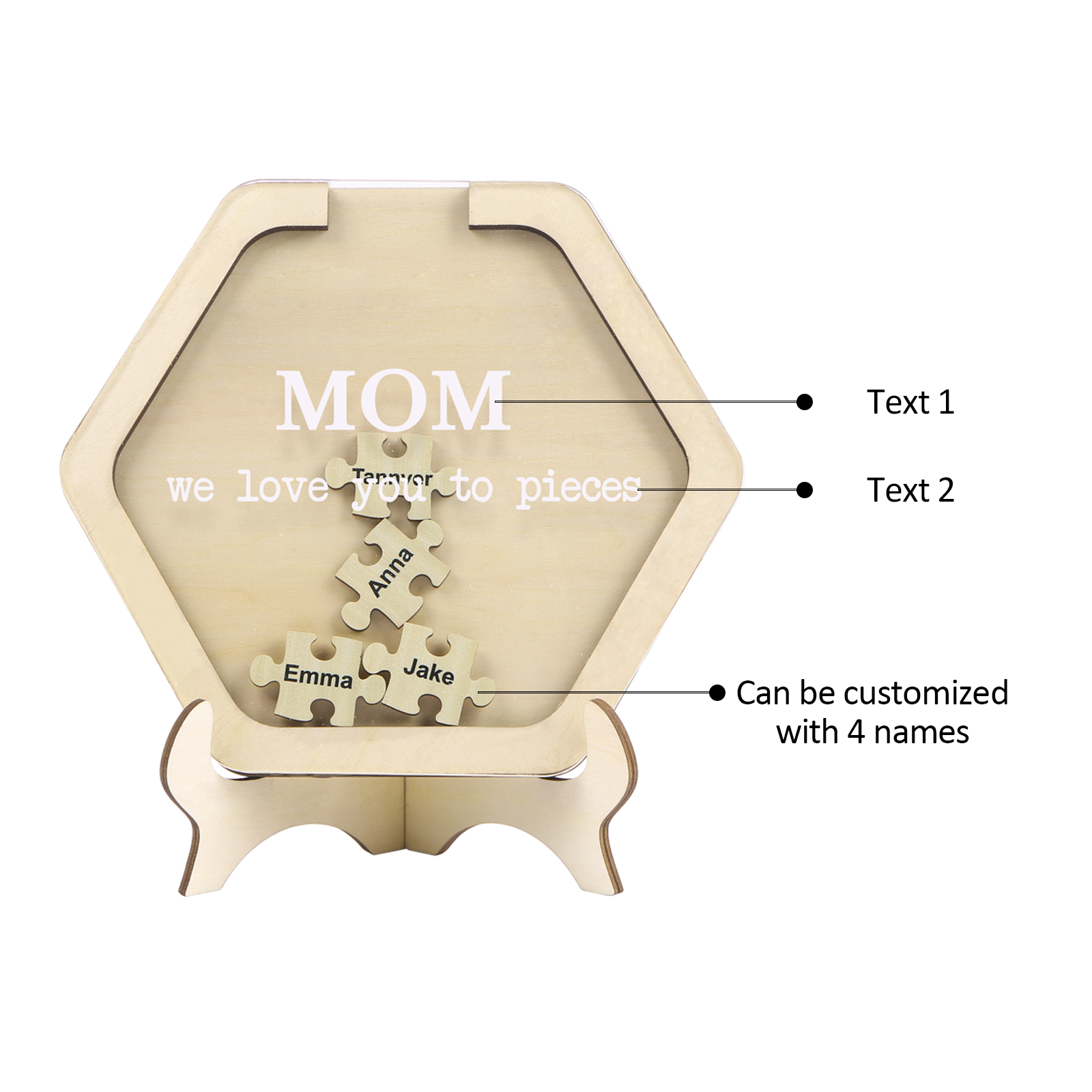 4 Names & 2 Texts Personalized Wooden Acrylic Ornament for Mum | Lorajewel