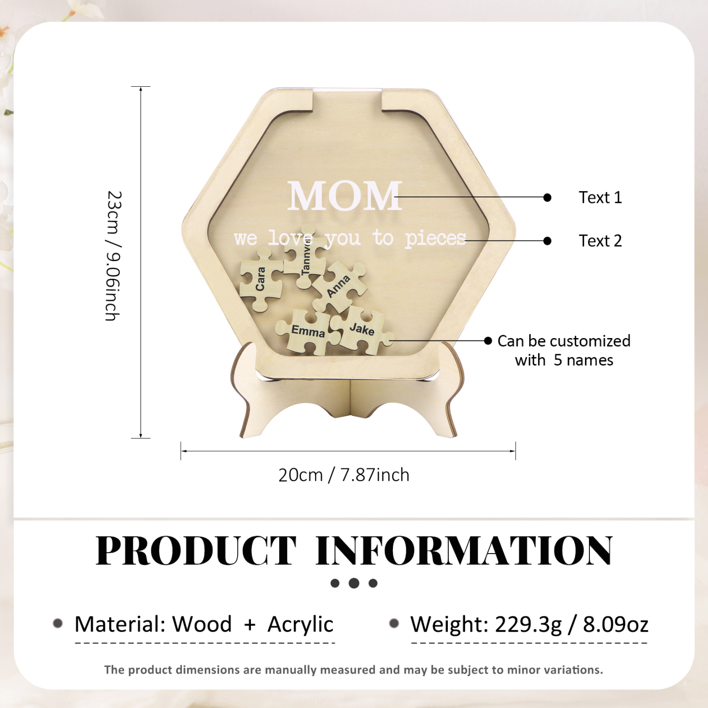 5 Names & 2 Texts Personalized Wooden Acrylic Ornament for Mum | Lorajewel