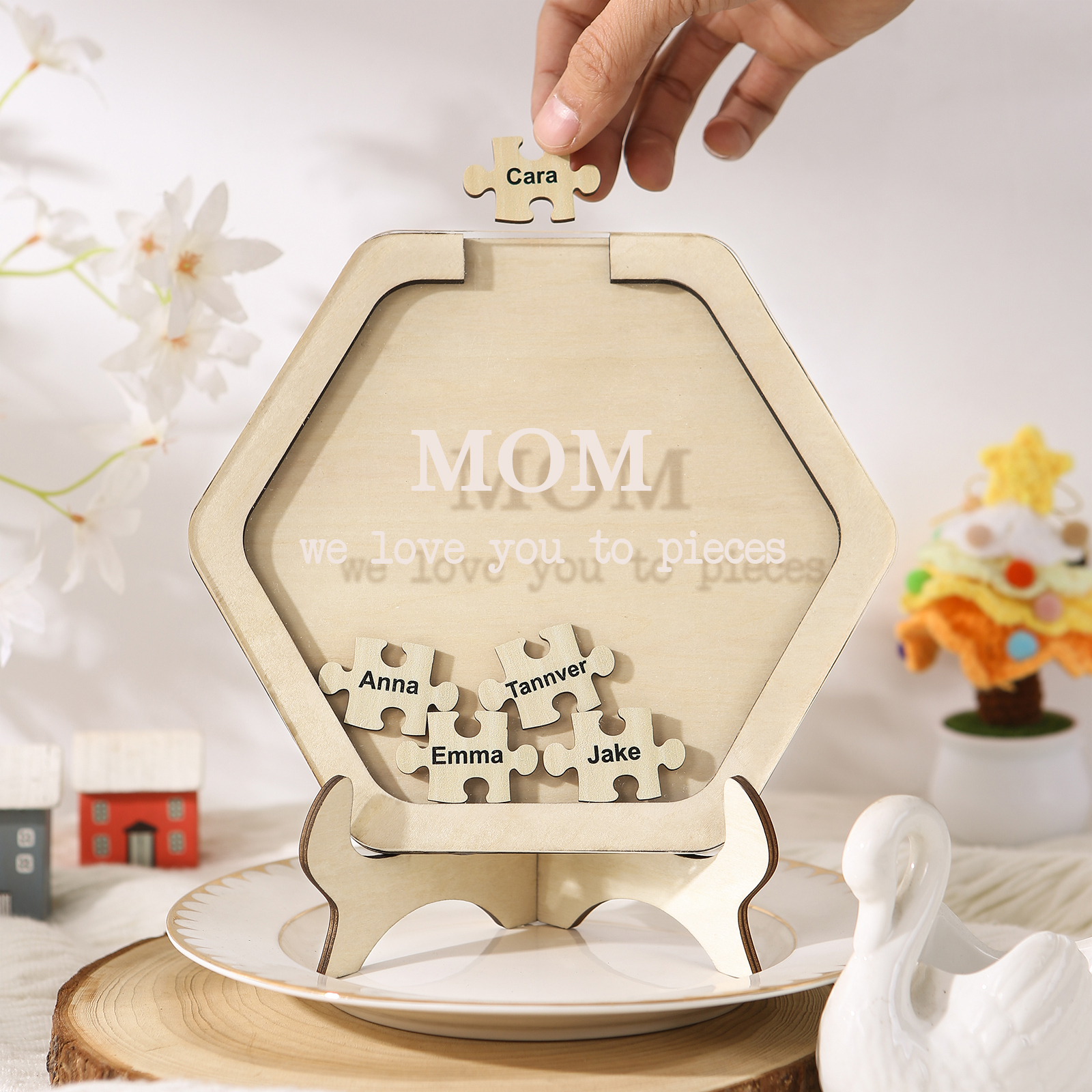 5 Names & 2 Texts Personalized Wooden Acrylic Ornament for Mum | Lorajewel
