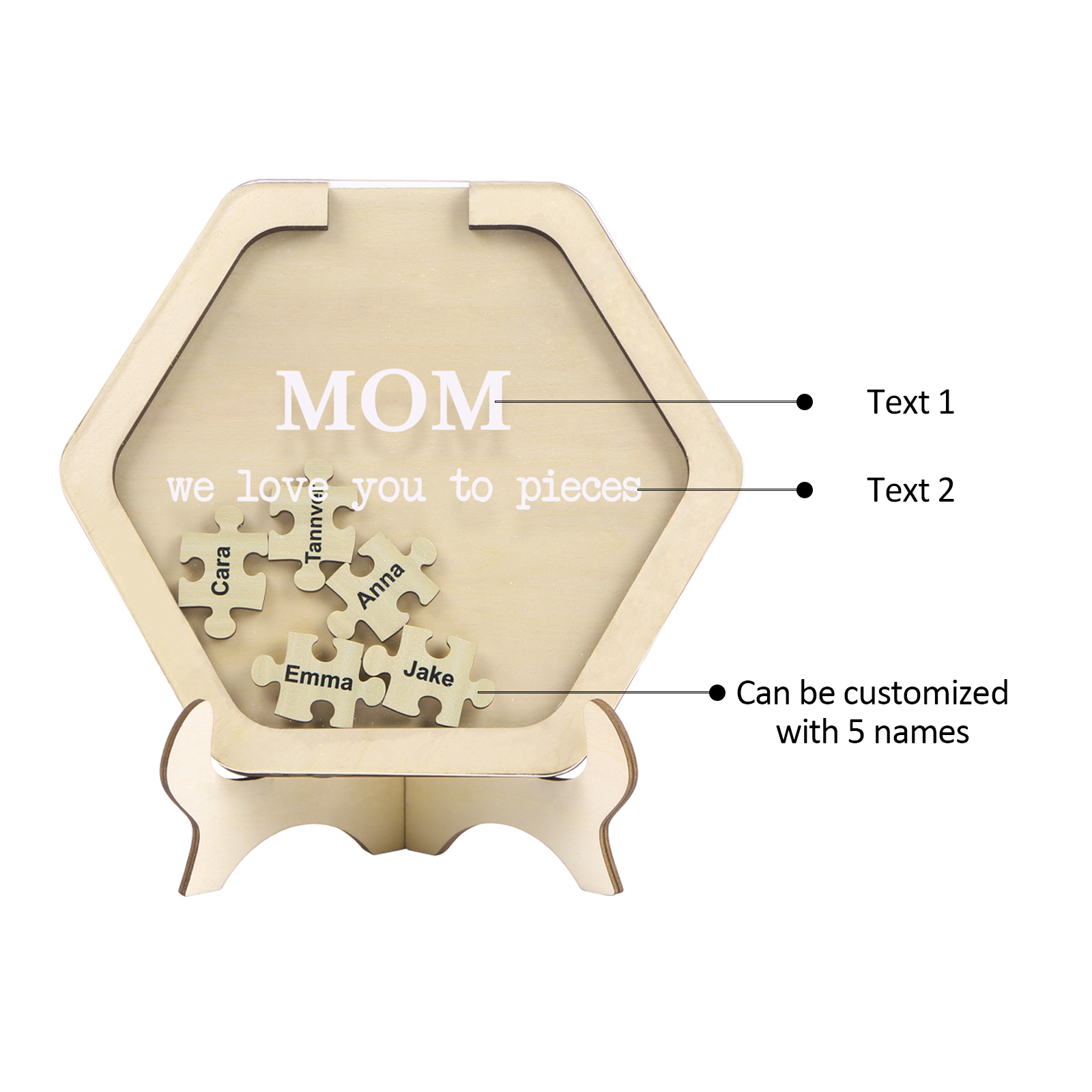 5 Names & 2 Texts Personalized Wooden Acrylic Ornament for Mum | Lorajewel