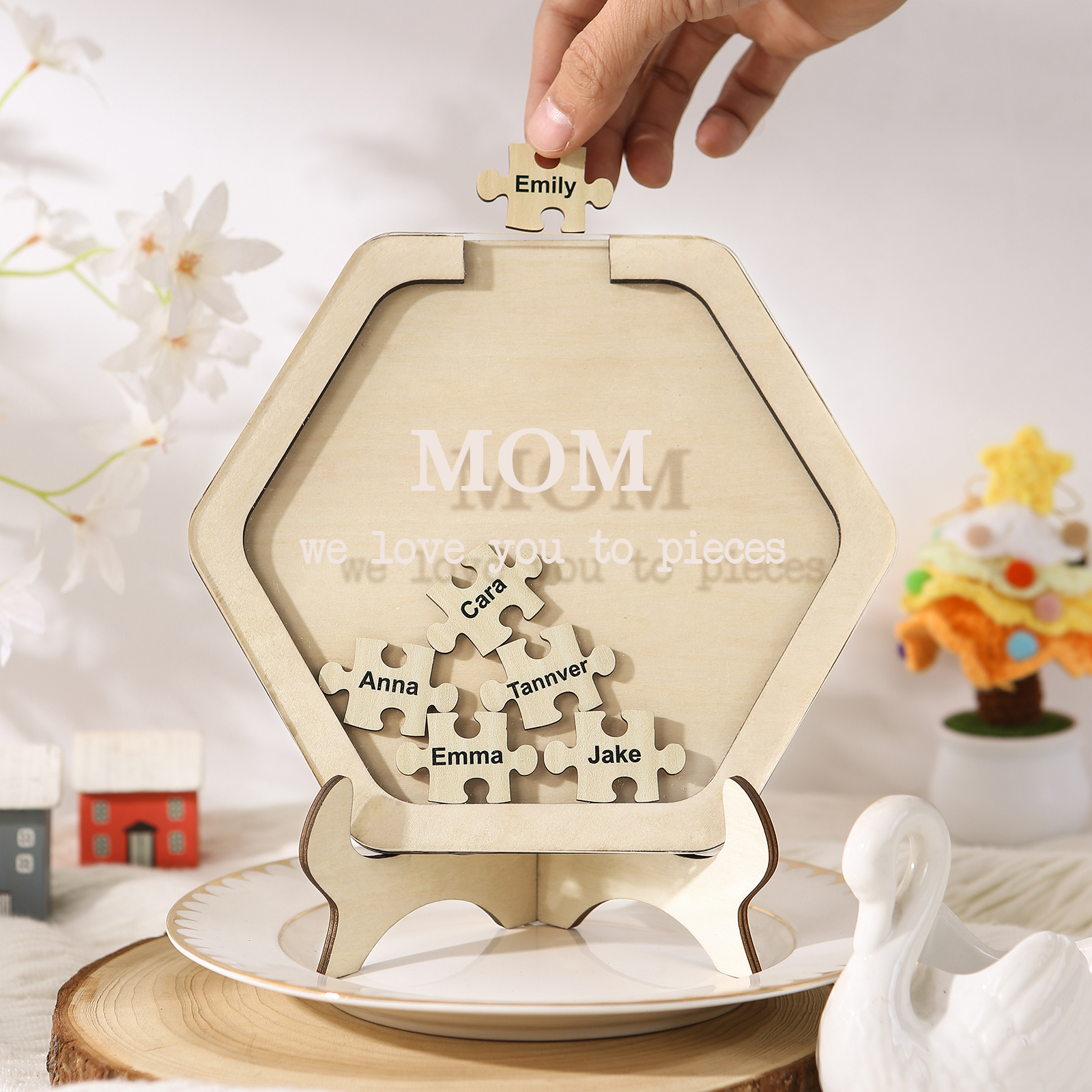 6 Names & 2 Texts Personalized Wooden Acrylic Ornament for Mum | Lorajewel
