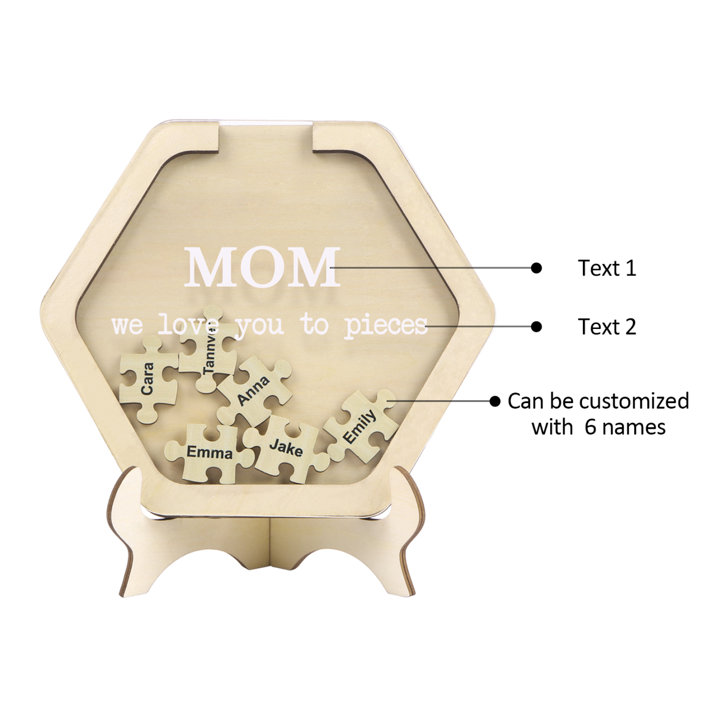 6 Names & 2 Texts Personalized Wooden Acrylic Ornament for Mum | Lorajewel