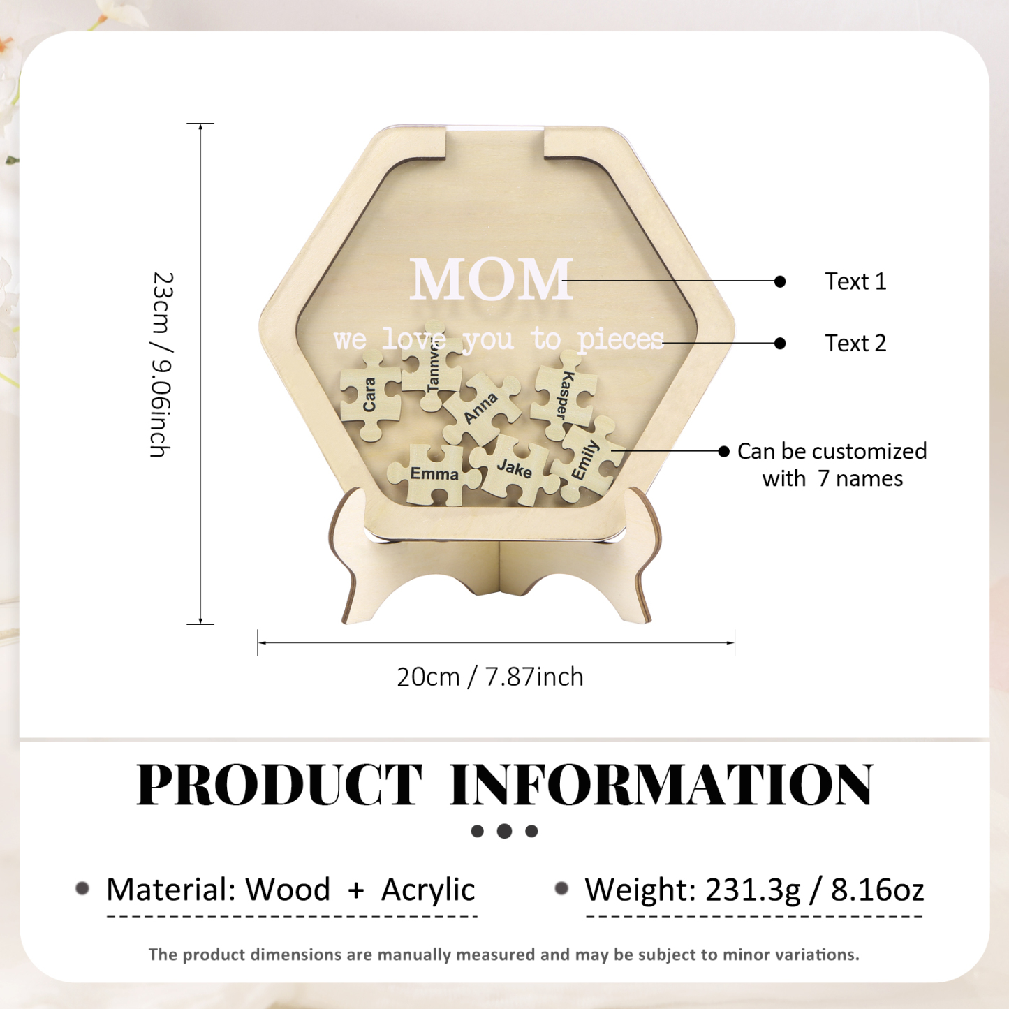 7 Names & 2 Texts Personalized Wooden Acrylic Ornament for Mum | Lorajewel