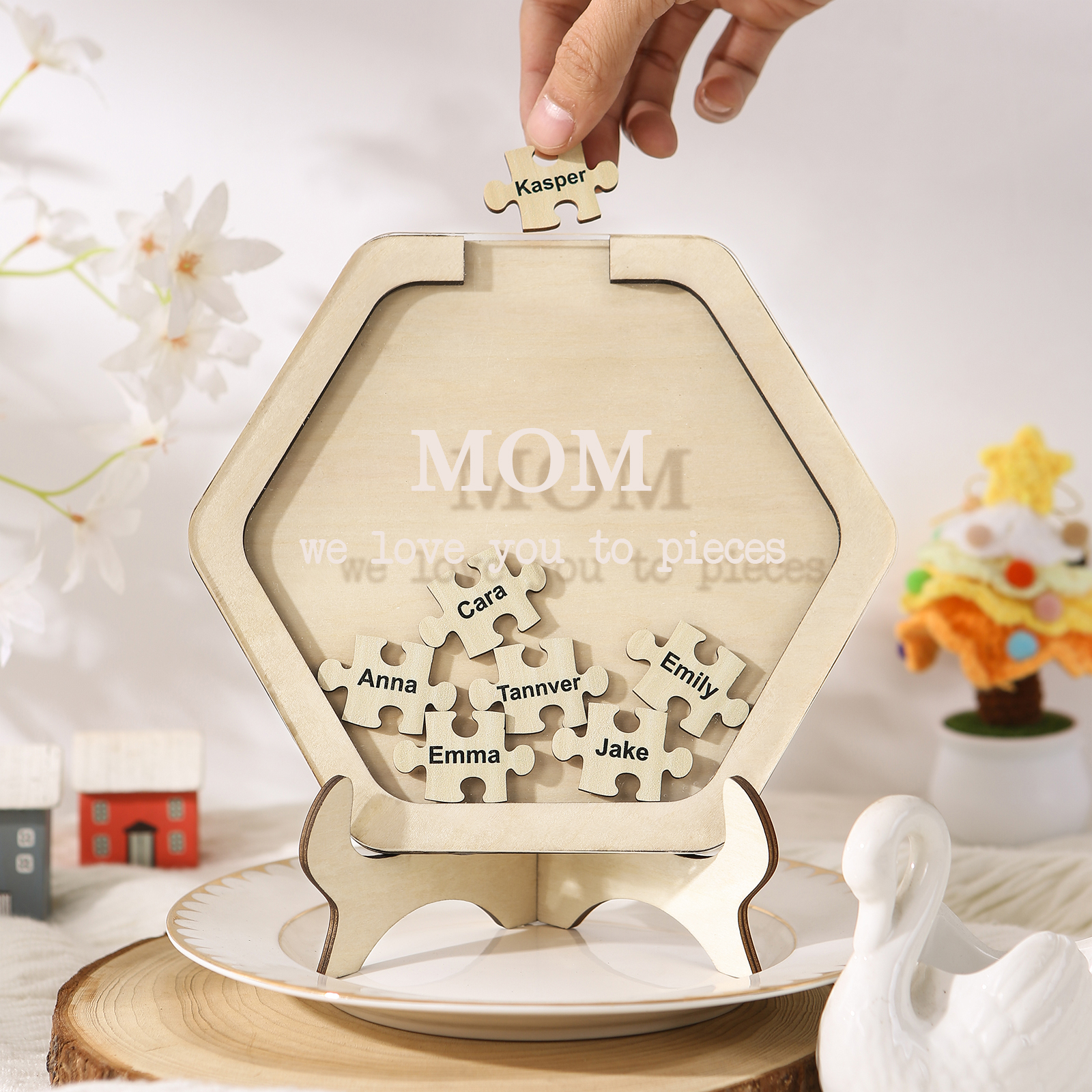 7 Names & 2 Texts Personalized Wooden Acrylic Ornament for Mum | Lorajewel