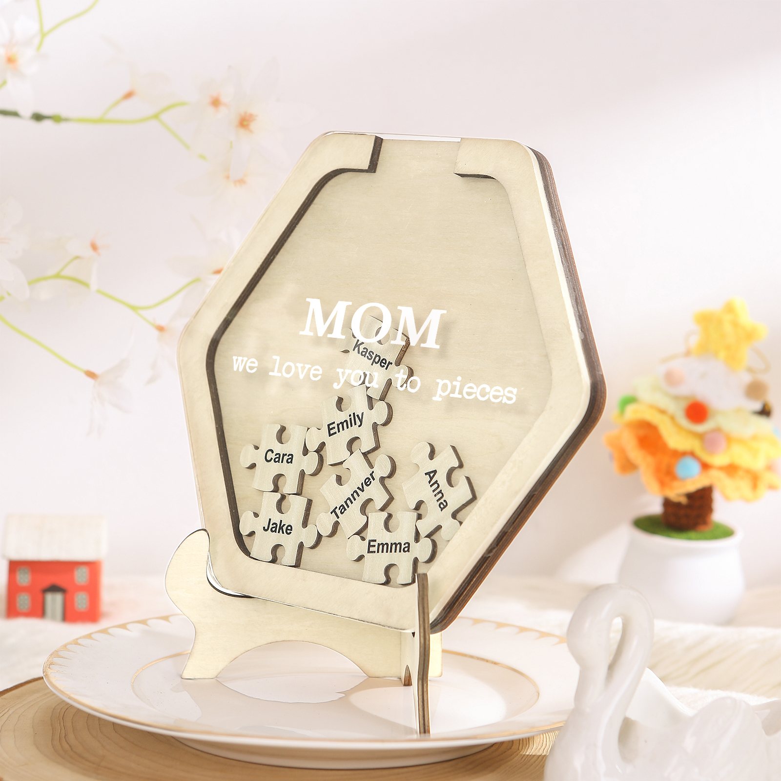 7 Names & 2 Texts Personalized Wooden Acrylic Ornament for Mum | Lorajewel