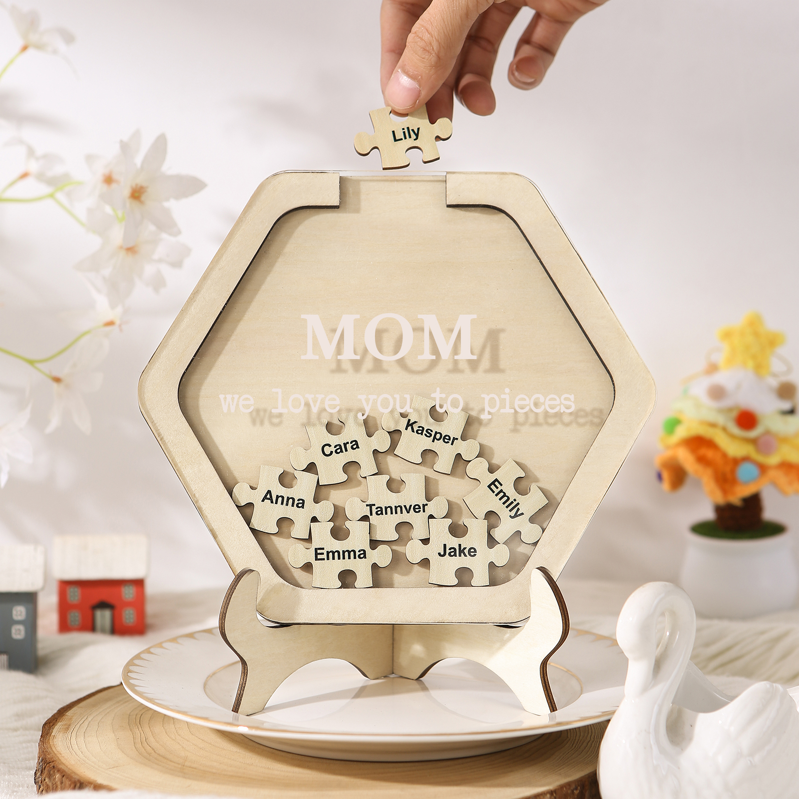 8 Names & 2 Texts Personalized Wooden Acrylic Ornament for Mum | Lorajewel
