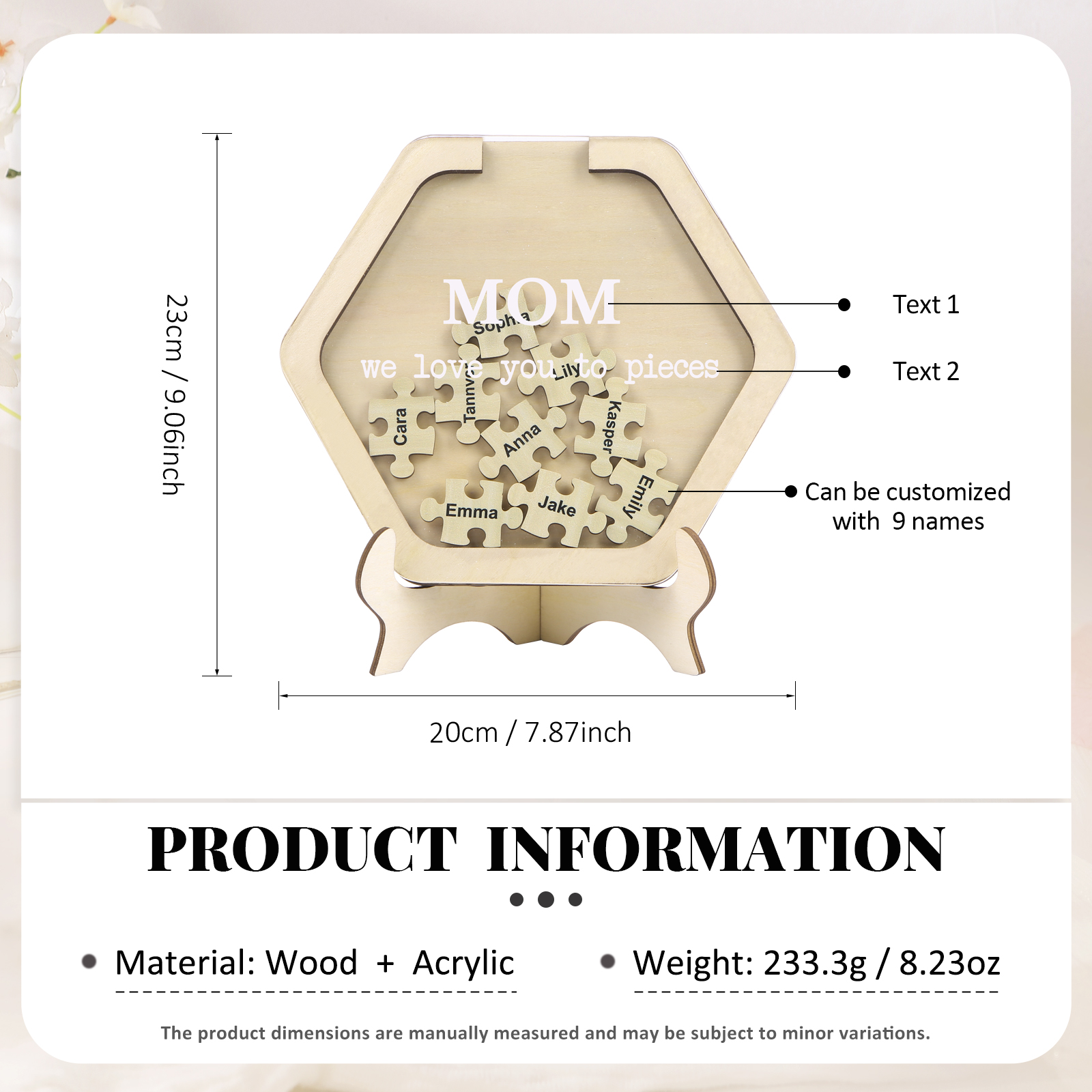 9 Names & 2 Texts Personalized Wooden Acrylic Ornament for Mum | Lorajewel