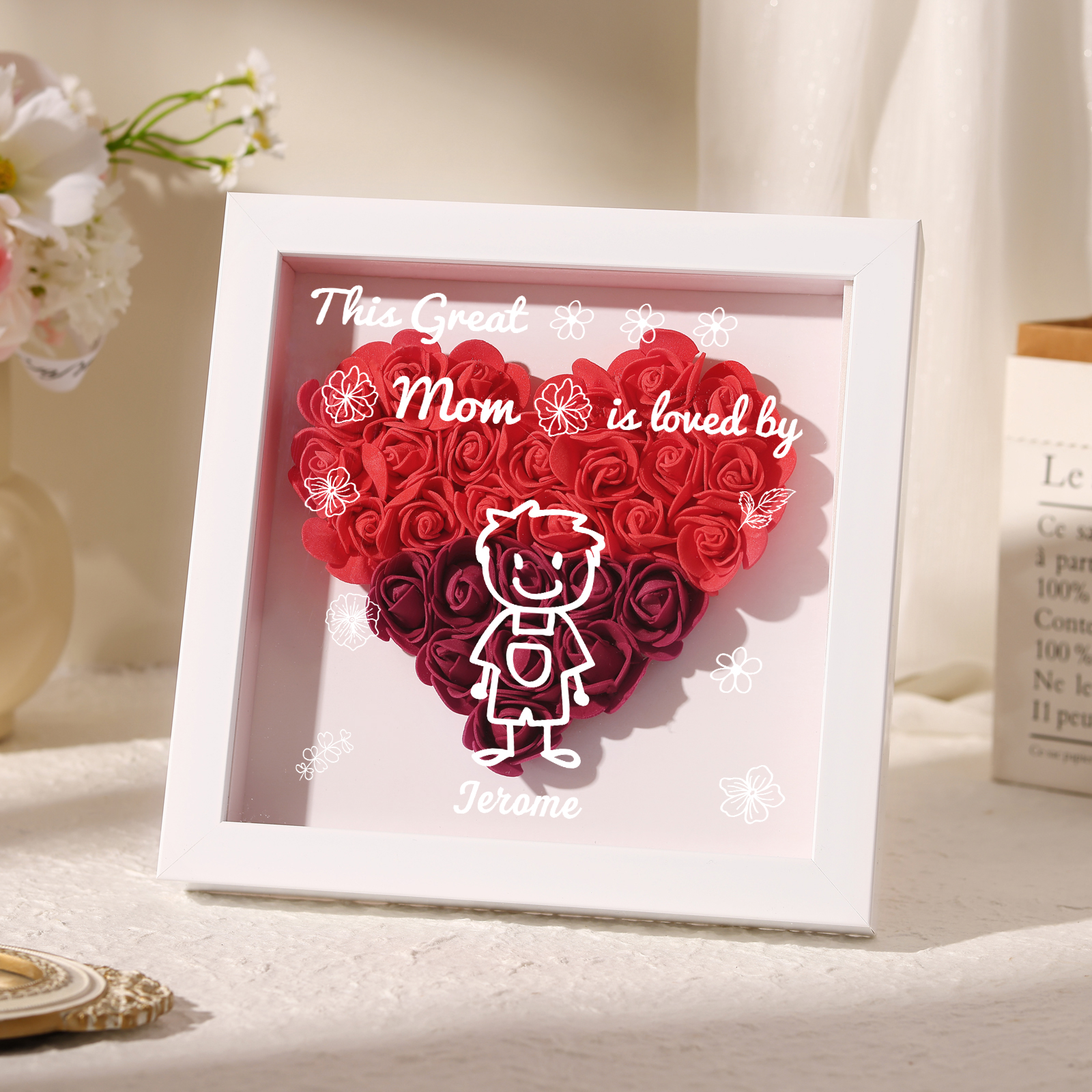 Personalized 3D Floral Shadow Box – Custom 1 Kids&Pet Name –This Great Mom Is Loved By- Gift for Mom, Grandma & Loved Ones| Lorajewel