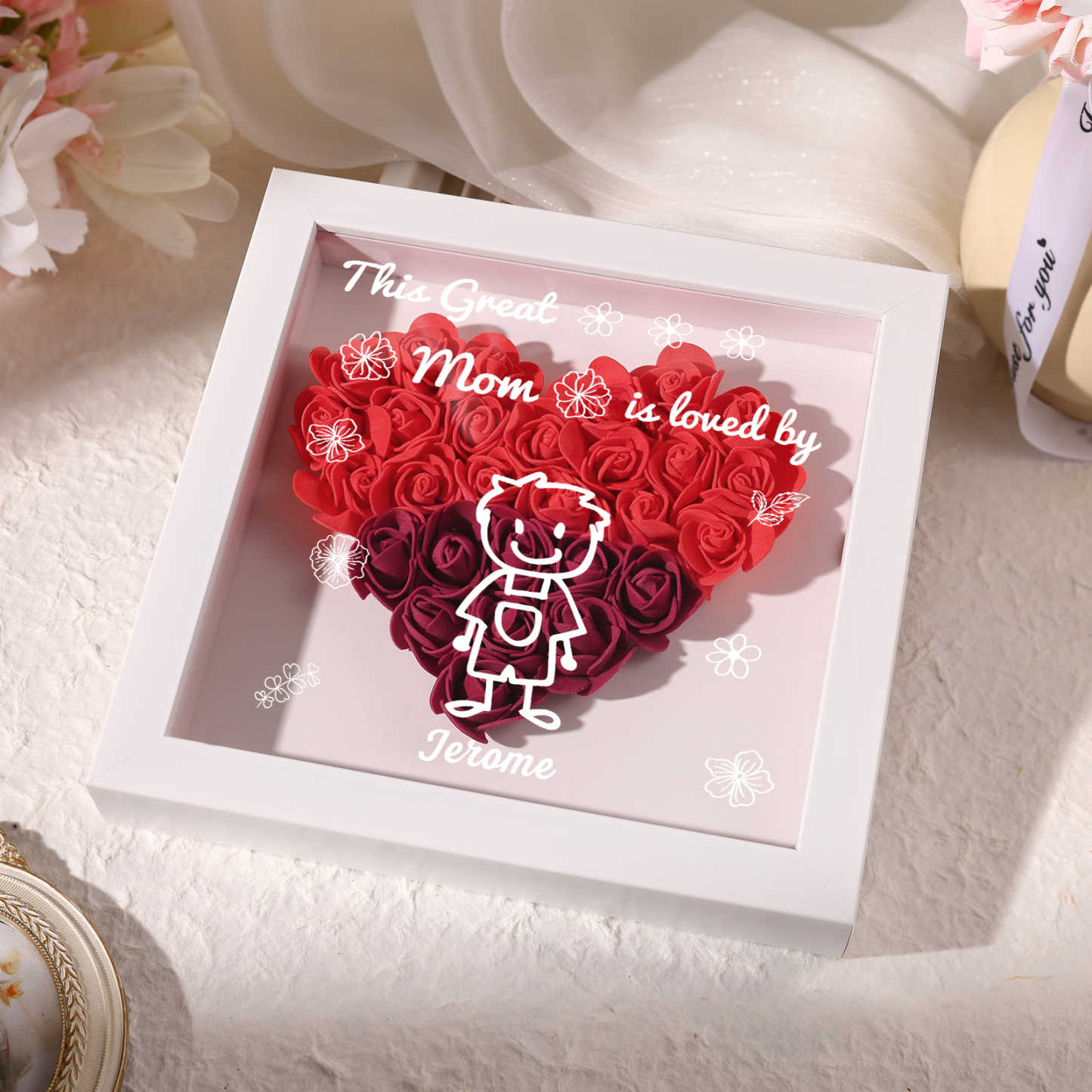 Personalized 3D Floral Shadow Box – Custom 1 Kids&Pet Name –This Great Mom Is Loved By- Gift for Mom, Grandma & Loved Ones| Lorajewel
