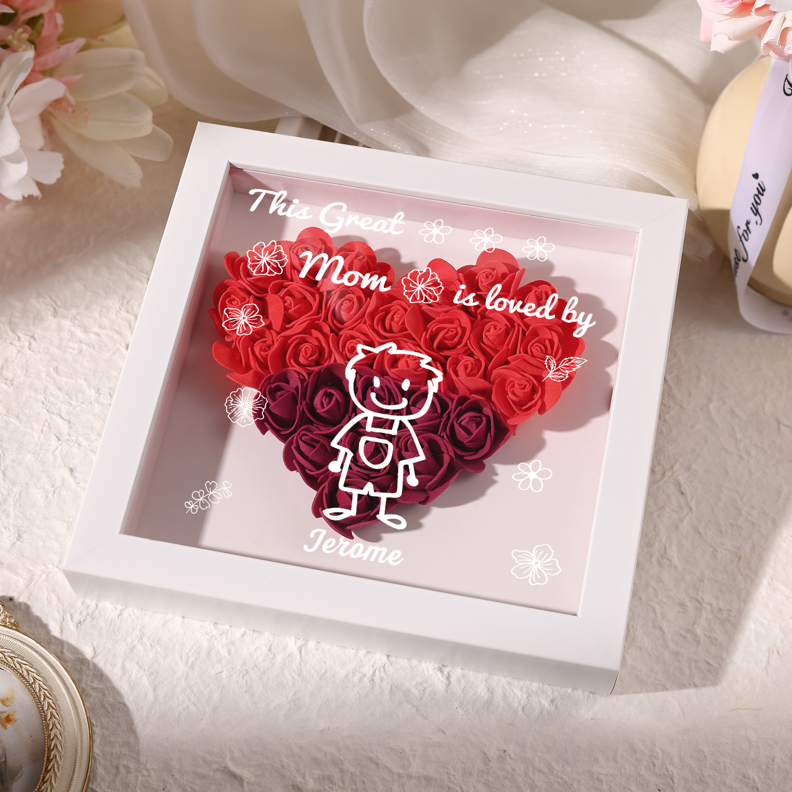 Personalized 3D Floral Shadow Box – Custom 1 Kids&Pet Name –This Great Mom Is Loved By- Gift for Mom, Grandma & Loved Ones| Lorajewel