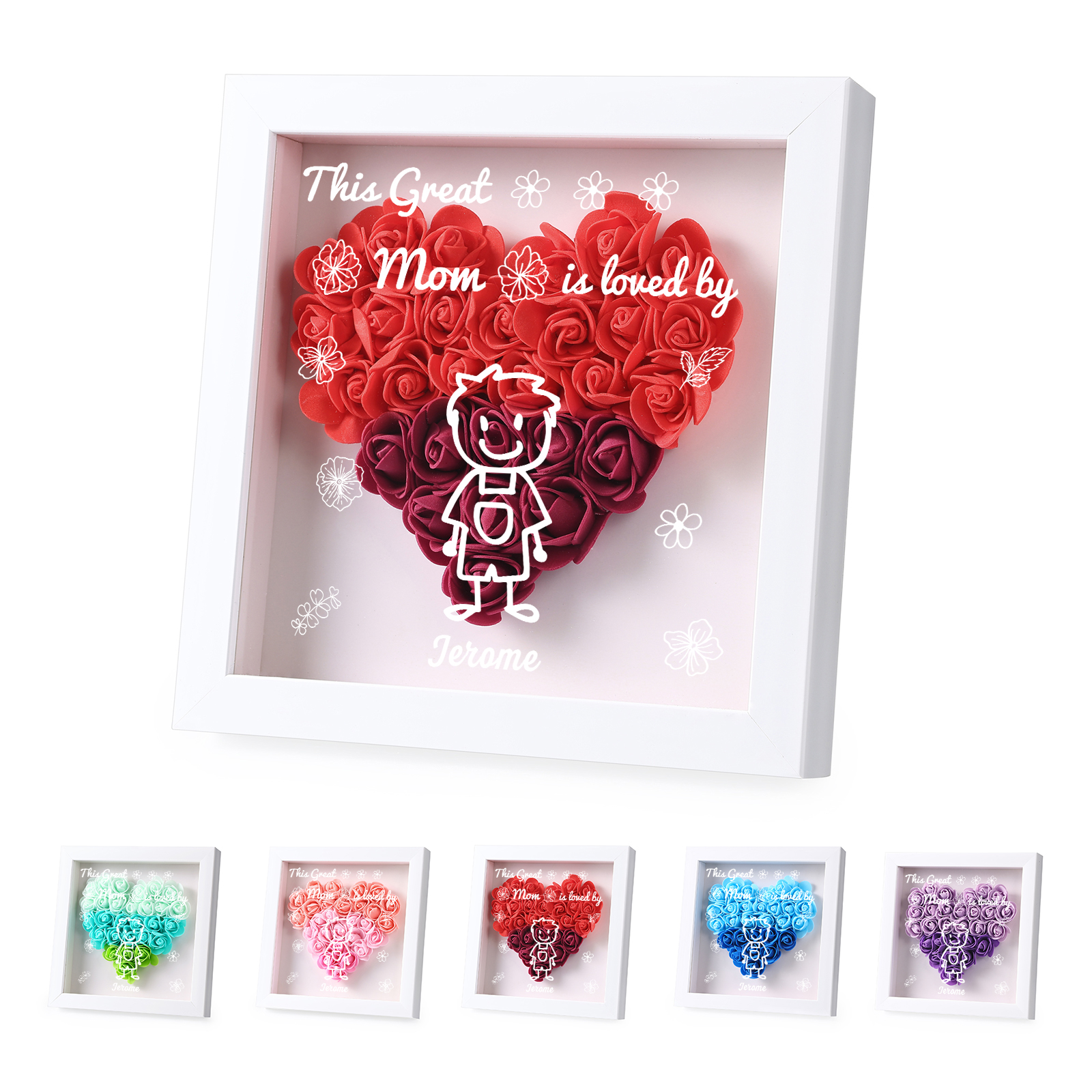 Personalized 3D Floral Shadow Box – Custom 1 Kids&Pet Name –This Great Mom Is Loved By- Gift for Mom, Grandma & Loved Ones| Lorajewel