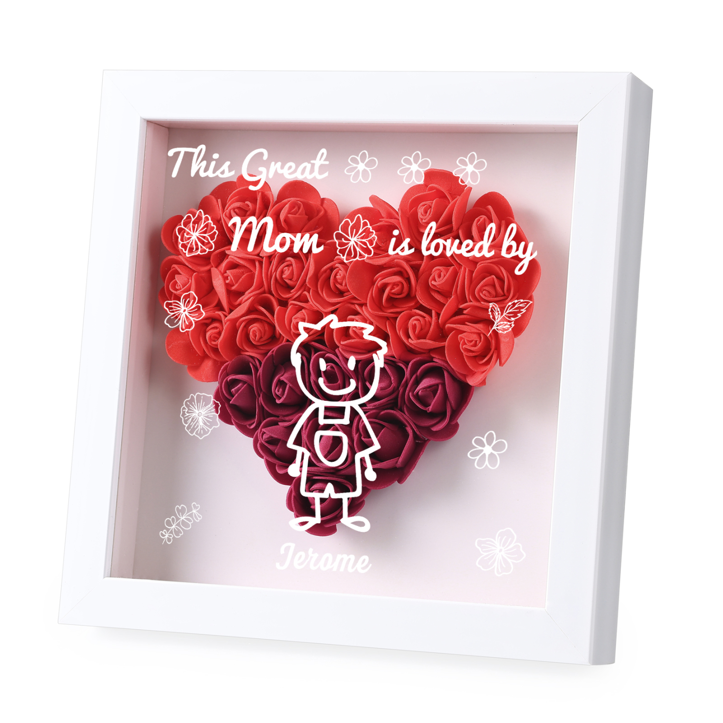 Personalized 3D Floral Shadow Box – Custom 1 Kids&Pet Name –This Great Mom Is Loved By- Gift for Mom, Grandma & Loved Ones| Lorajewel