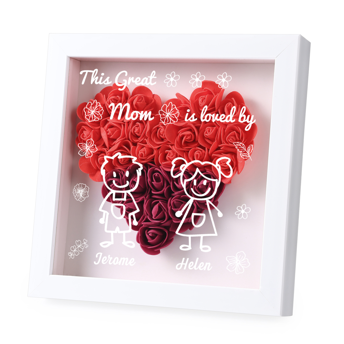 Personalized 3D Floral Shadow Box – Custom 2 Kids&Pets Names –This Great Mom Is Loved By- Gift for Mom, Grandma & Loved Ones| Lorajewel
