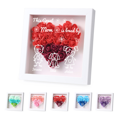 Personalized 3D Floral Shadow Box – Custom 3 Kids&Pets Names –This Great Mom Is Loved By- Gift for Mom, Grandma & Loved Ones| Lorajewel