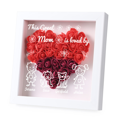 Personalized 3D Floral Shadow Box – Custom 4 Kids&Pets Names –This Great Mom Is Loved By- Gift for Mom, Grandma & Loved Ones| Lorajewel