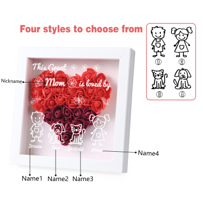 Personalized 3D Floral Shadow Box – Custom 4 Kids&Pets Names –This Great Mom Is Loved By- Gift for Mom, Grandma & Loved Ones| Lorajewel